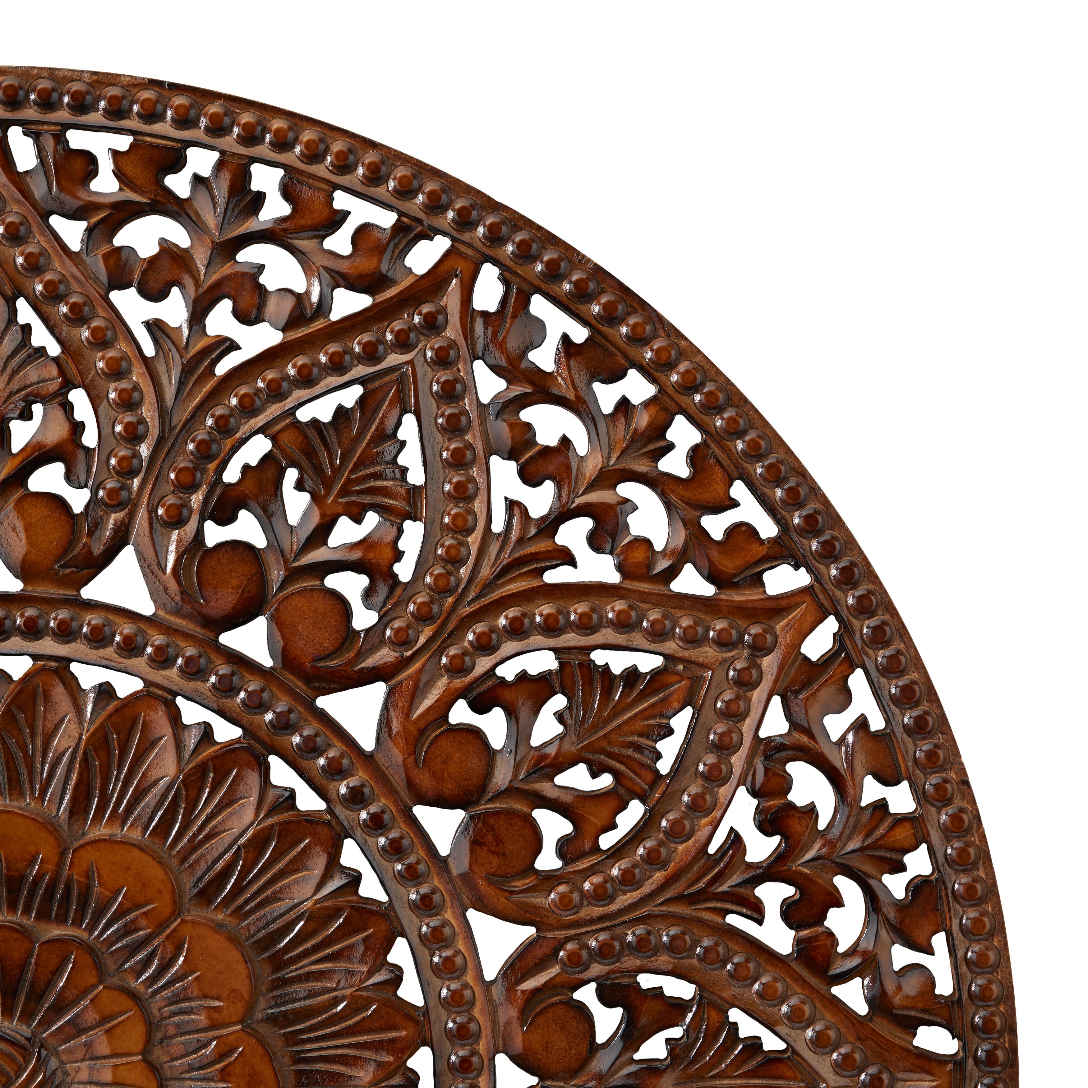 Wooden Handmade Intricately Carved Floral Wall Decor with Mandala Design - Brown or White