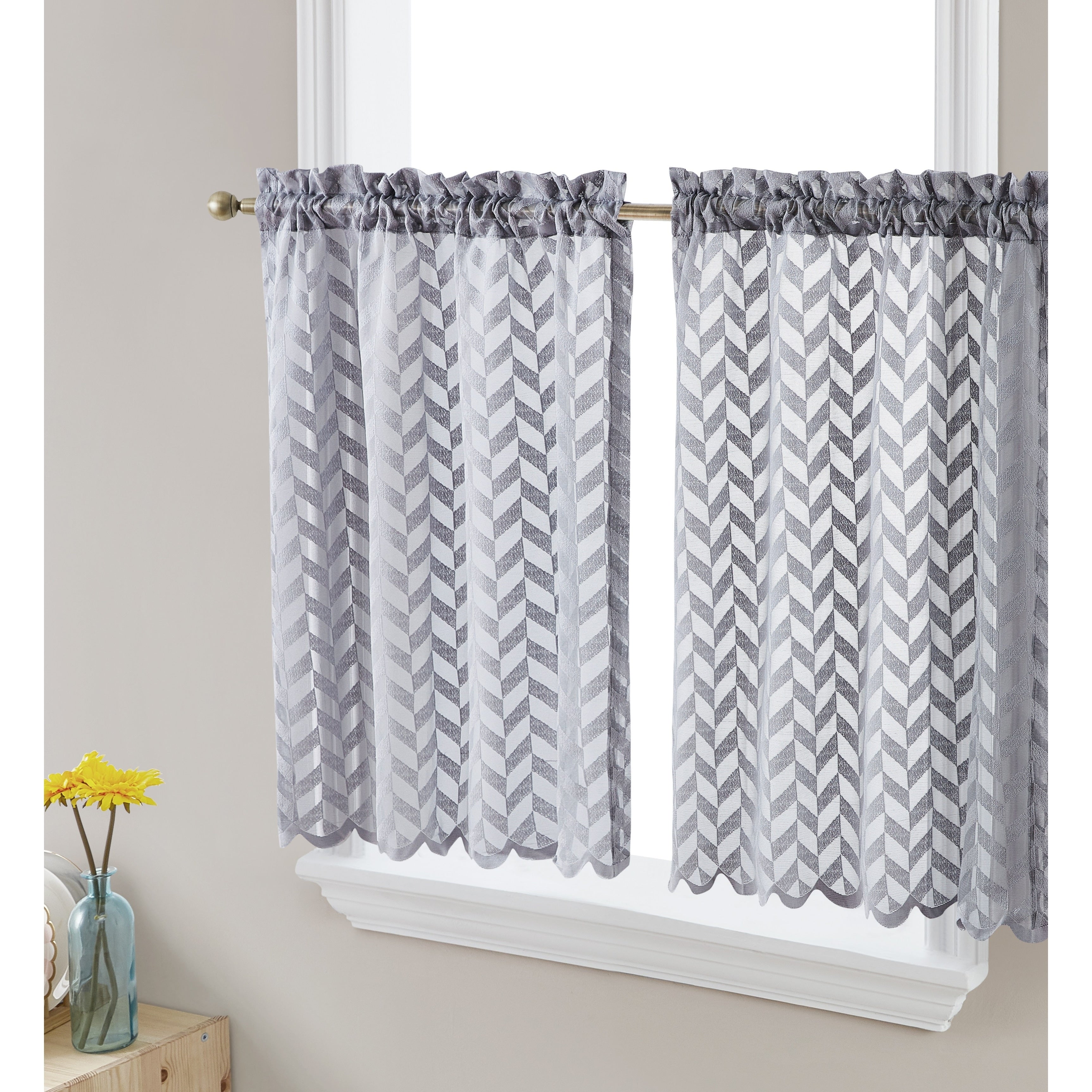 HLC.me Herringbone Lace Sheer Kitchen Cafe Curtain Tiers Swags Valance for Small Windows & Bathroom