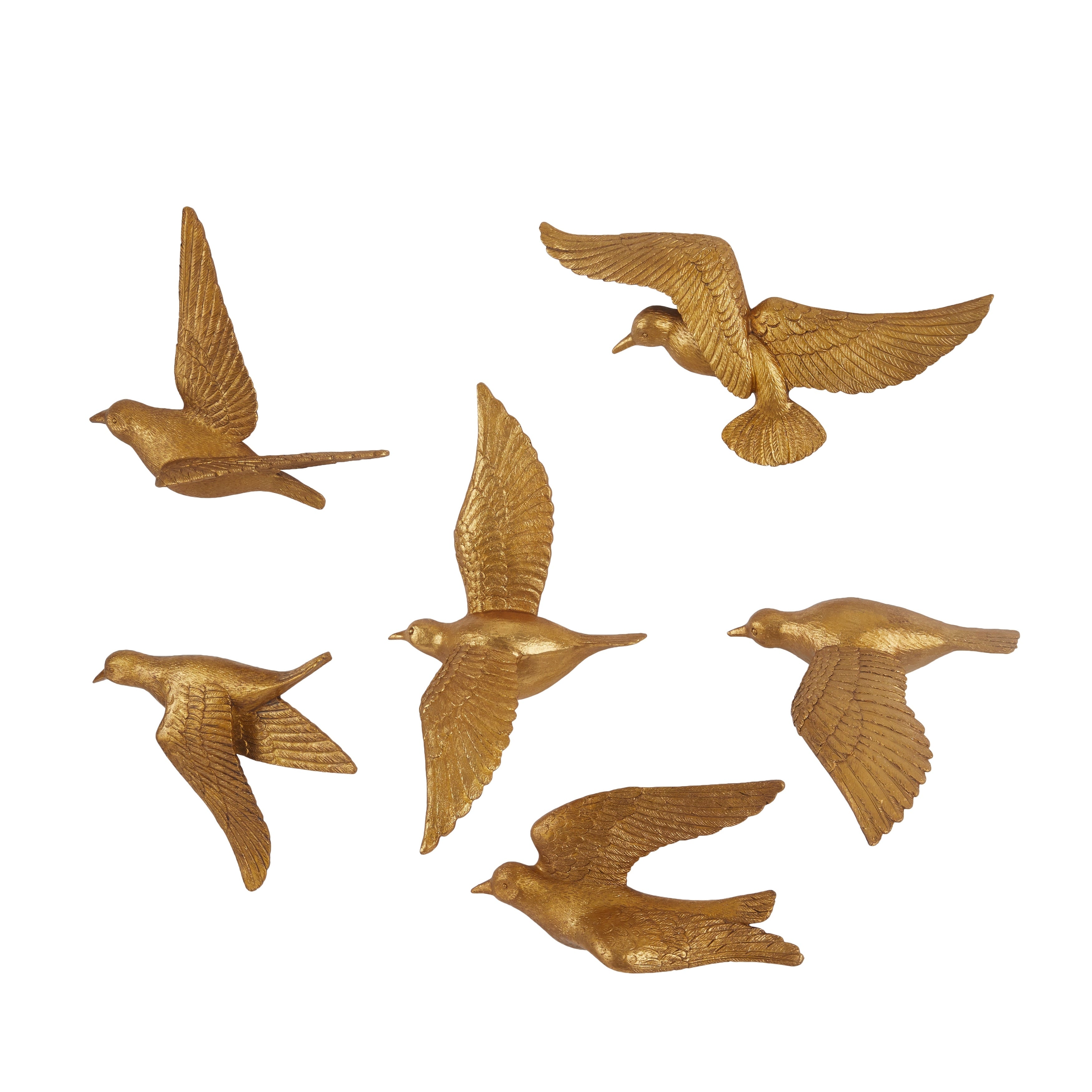 Artistic Polystone Floating Bird Wall Decor (Set of 6) - Gold, Brown, Silver