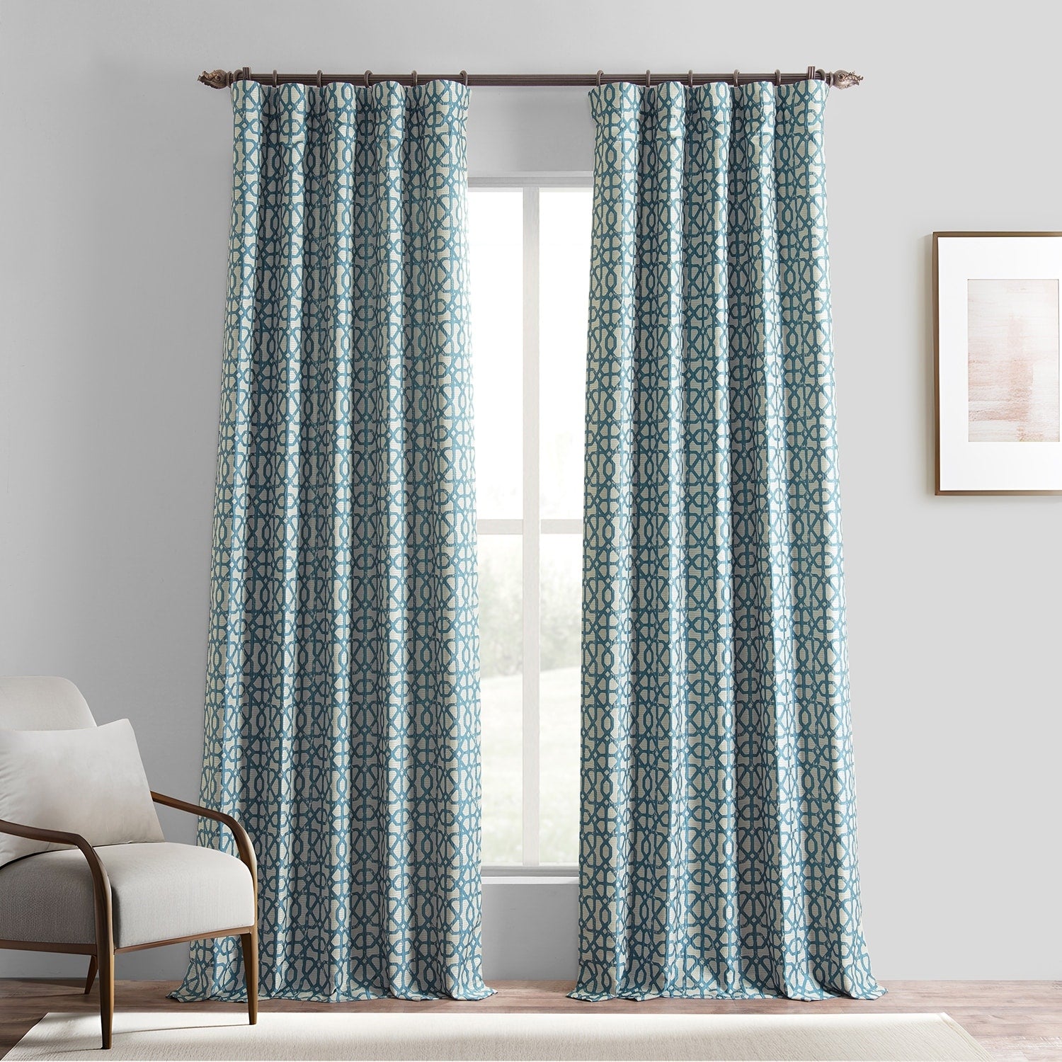 Exclusive Fabrics Jacquard Faux Silk Curtains - 1 Panel Room Darkening Curtain