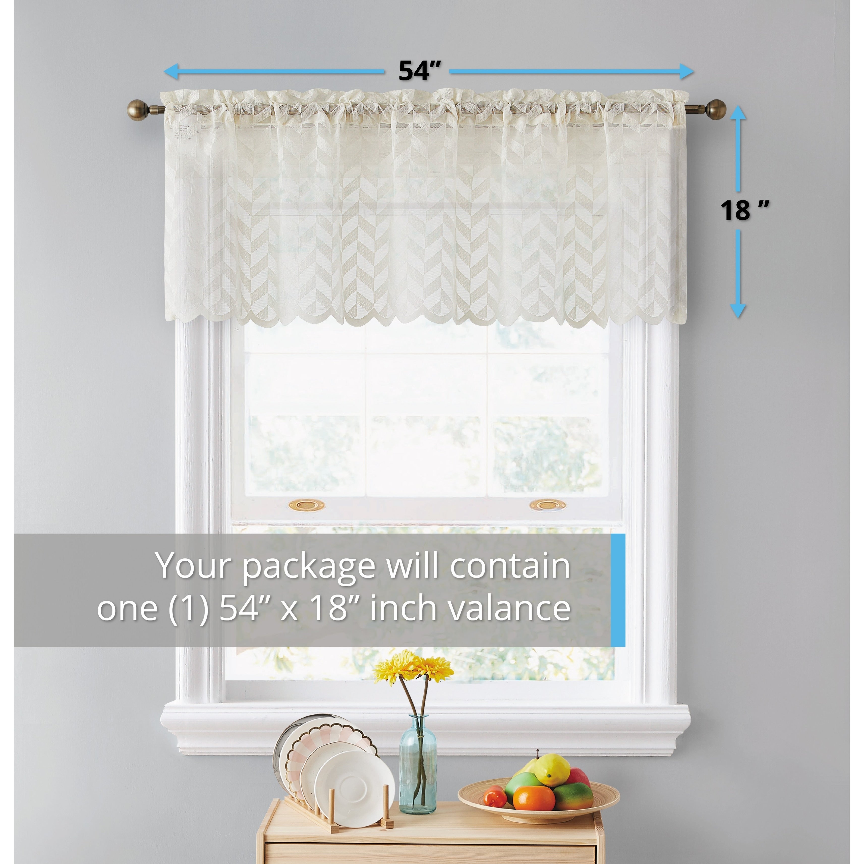 HLC.me Herringbone Lace Sheer Kitchen Cafe Curtain Tiers Swags Valance for Small Windows & Bathroom