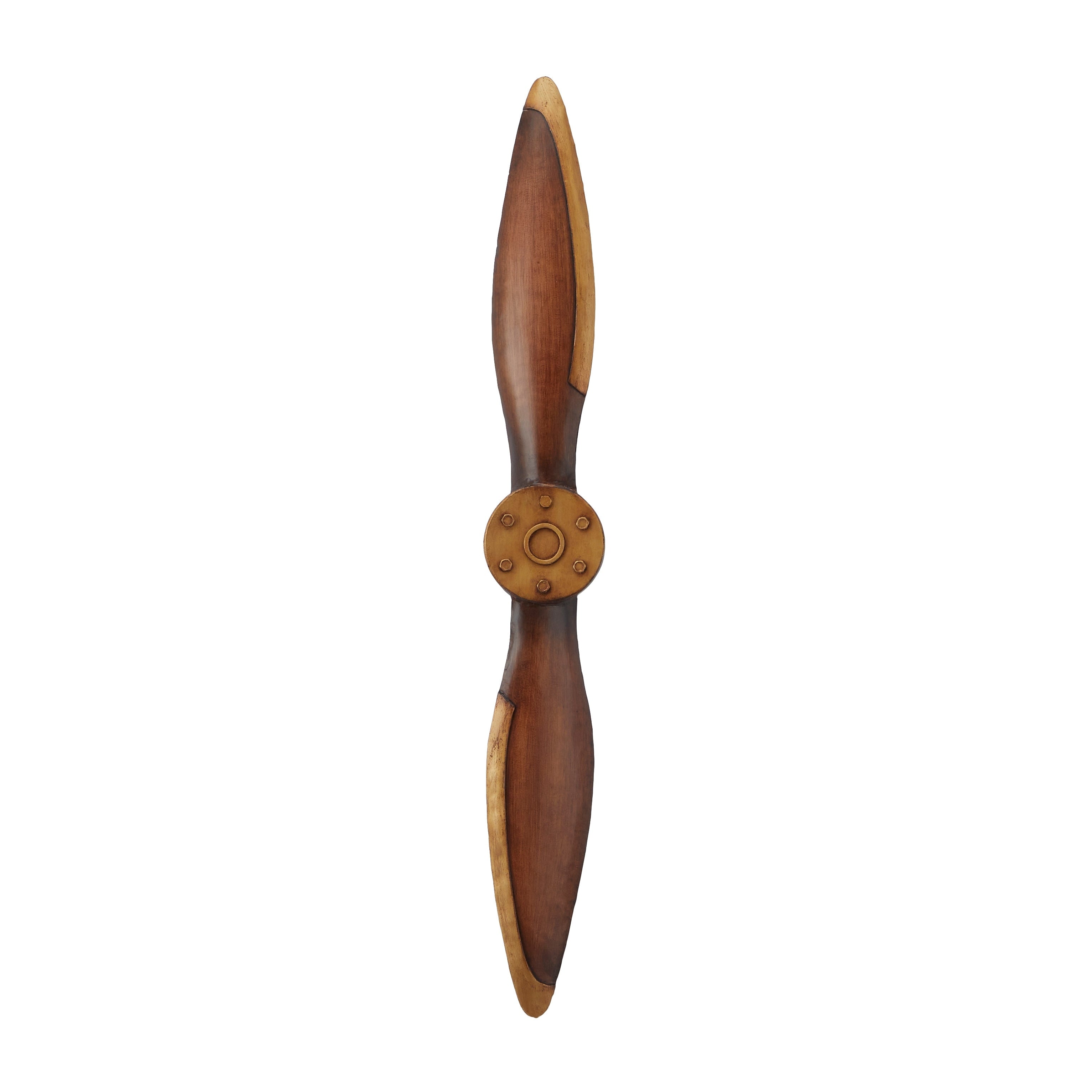 Vintage Brown Metal 2 Blade Airplane Propeller Wall Decor with Aviation Detailing