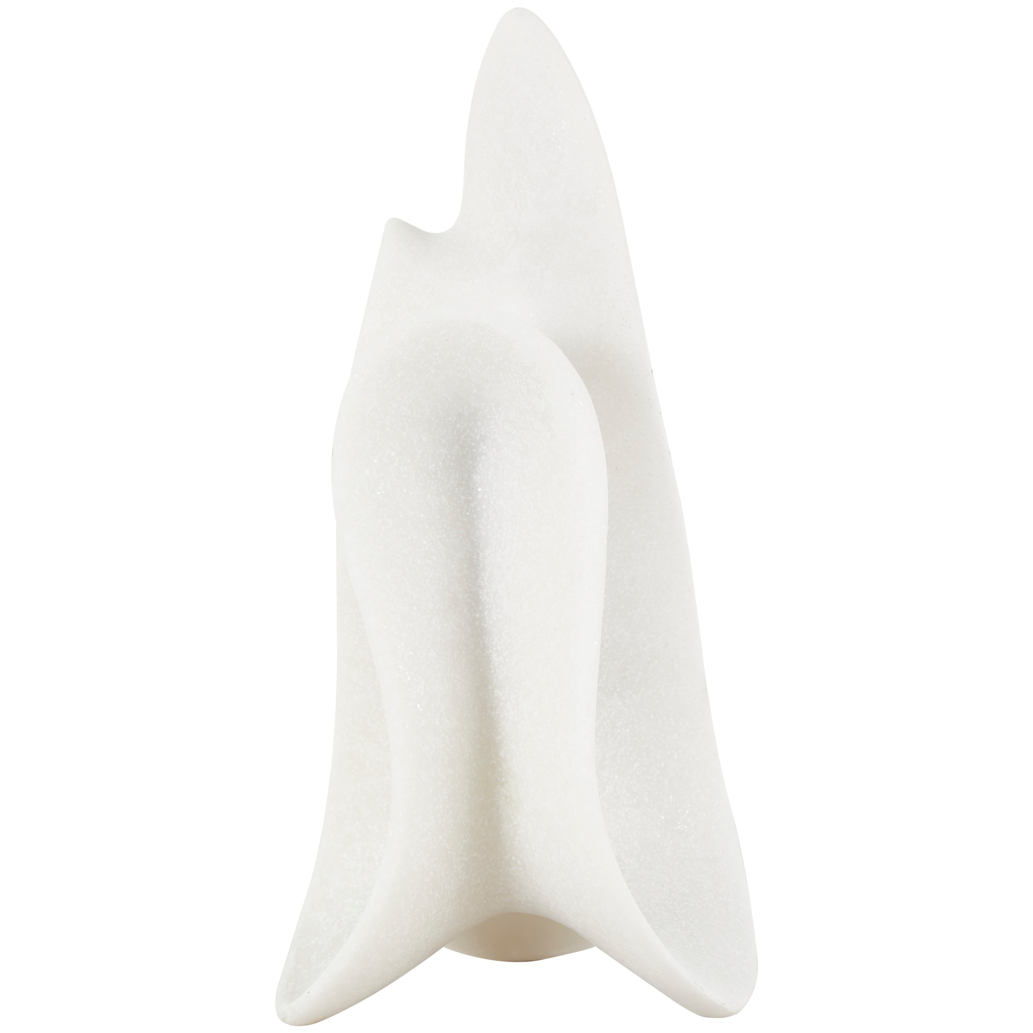 White Polystone Wavy Shaped Abstract Sculpture with Cutouts and Speckled Texturing