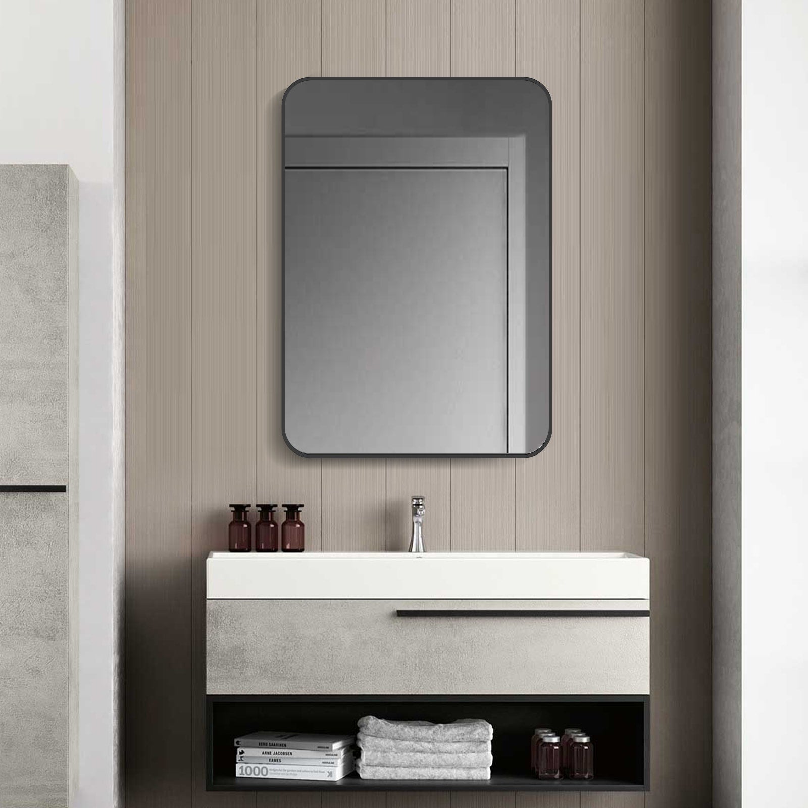 Black Metal Framed Mirror Rectangle Wall Mount Bathroom Vanity Mirror