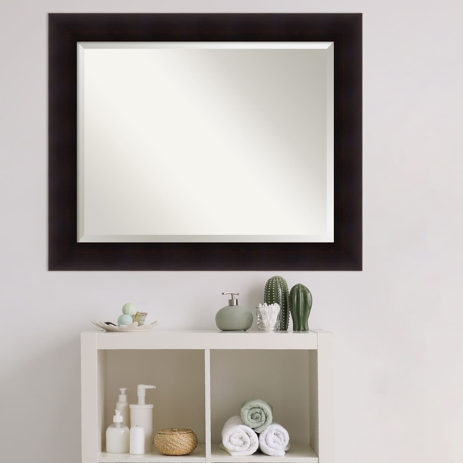 Beveled Wood Bathroom Wall Mirror - Portico Espresso Frame