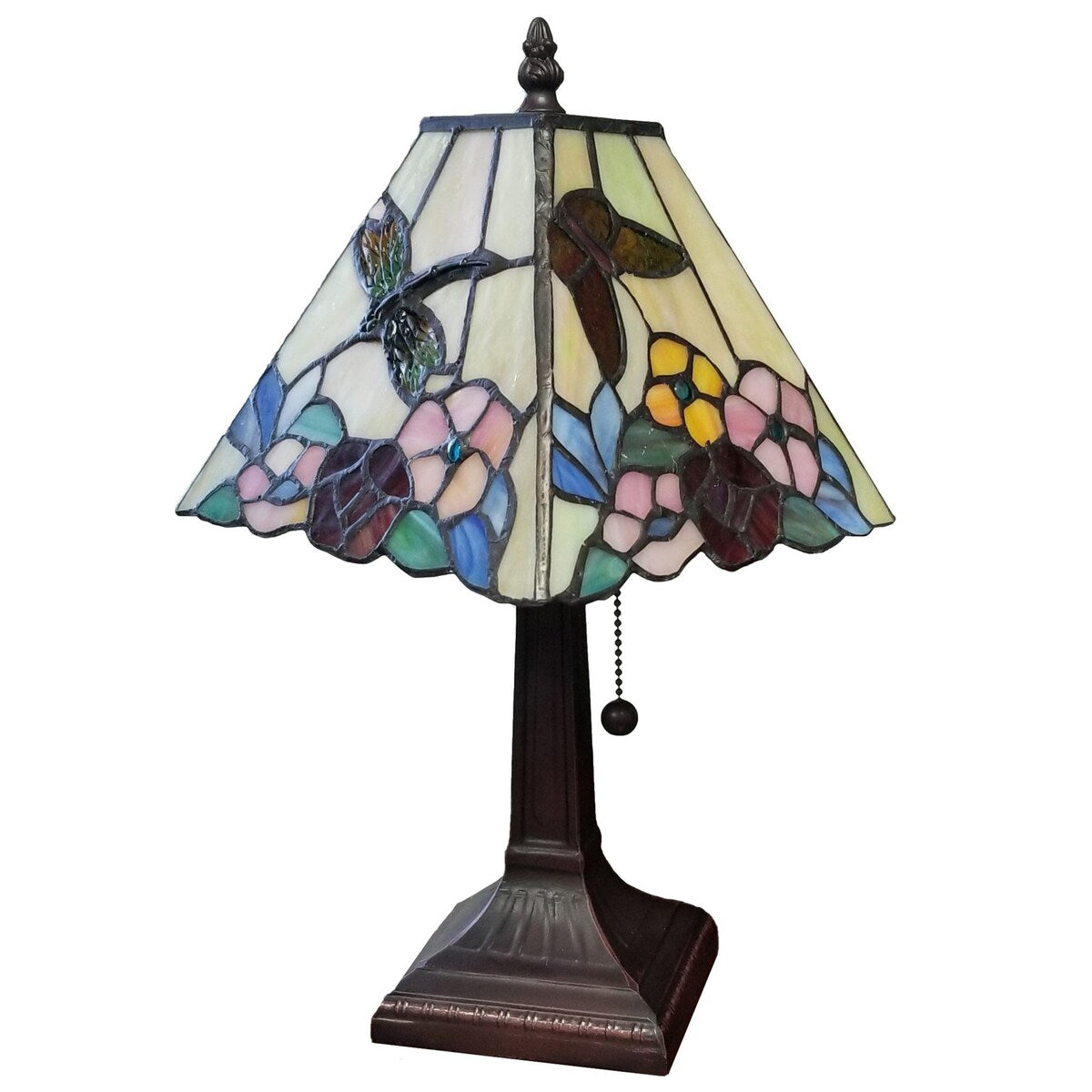 Tiffany Style Mini Accent Lamp Mission 15 Tall Stained Glass Flower Hummingbird Butterfly Handmade AM248TL08B Amora Lighting