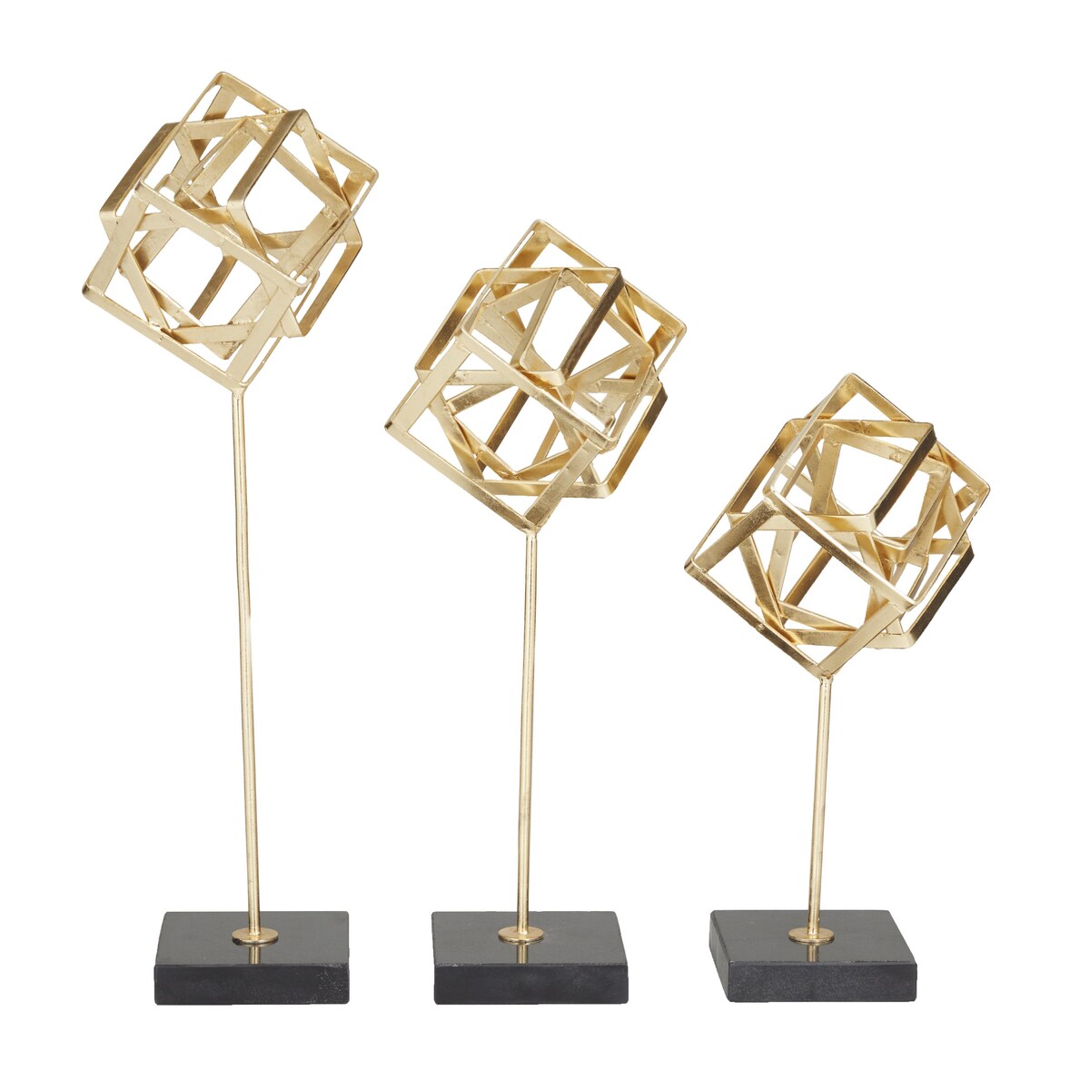 Marble Geometric Decorative Sculpture with Marble Base - Set of 3 Gold - CosmoLiving by Cosmopolitan