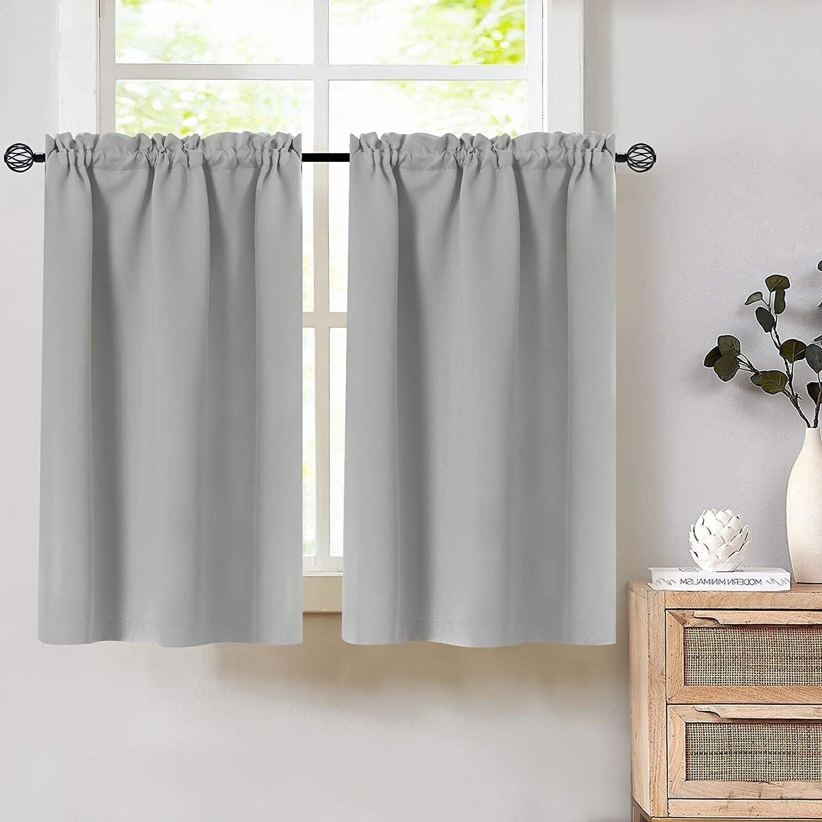 2 Pcs Blackout Kitchen Curtain Tiers with Rod Pocket 34x24