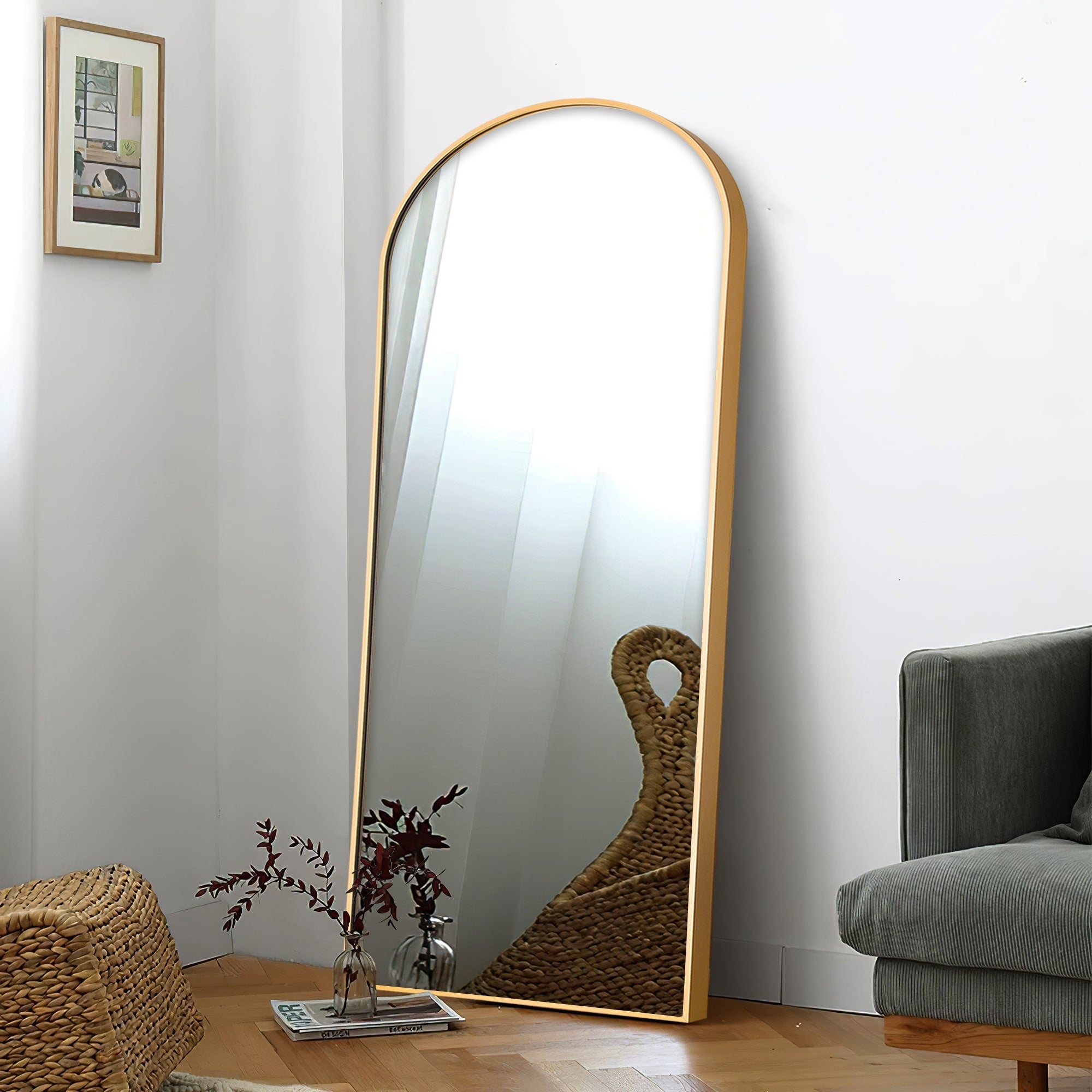 Arched Metal Full-length Standing Floor Mirror