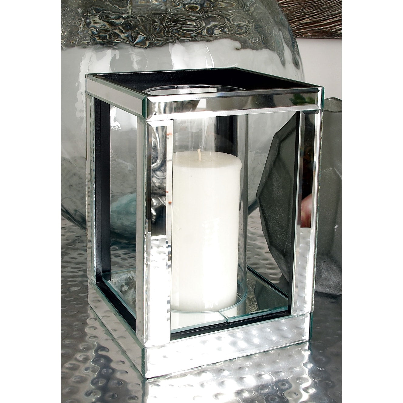 Glass Pillar Candle Holder with Floating Crystals