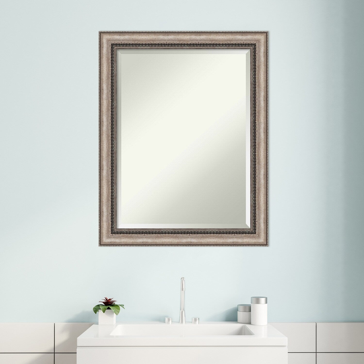 Beveled Bathroom Wall Mirror - Lyla Ornate Silver Frame - Lyla Ornate Silver