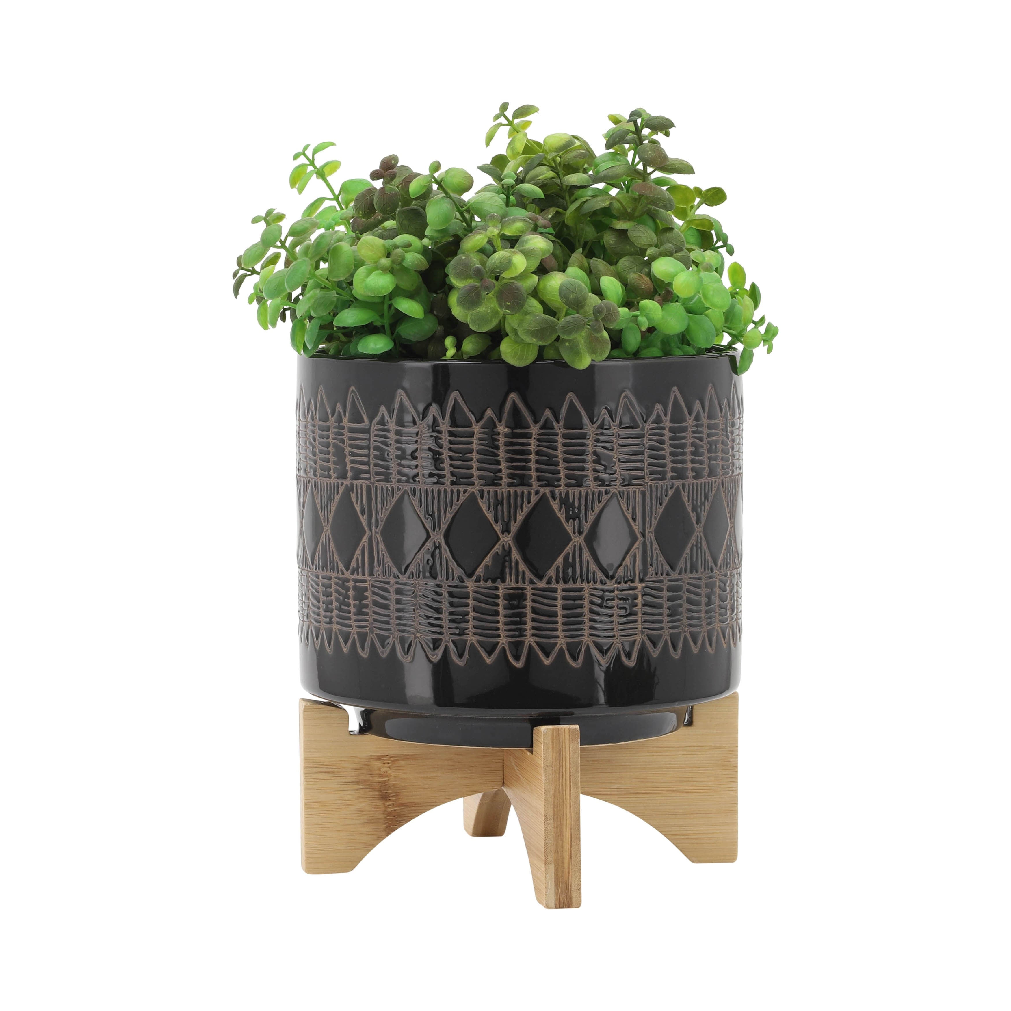 Sagebrook Home Ceramic Planters on Wood Stand