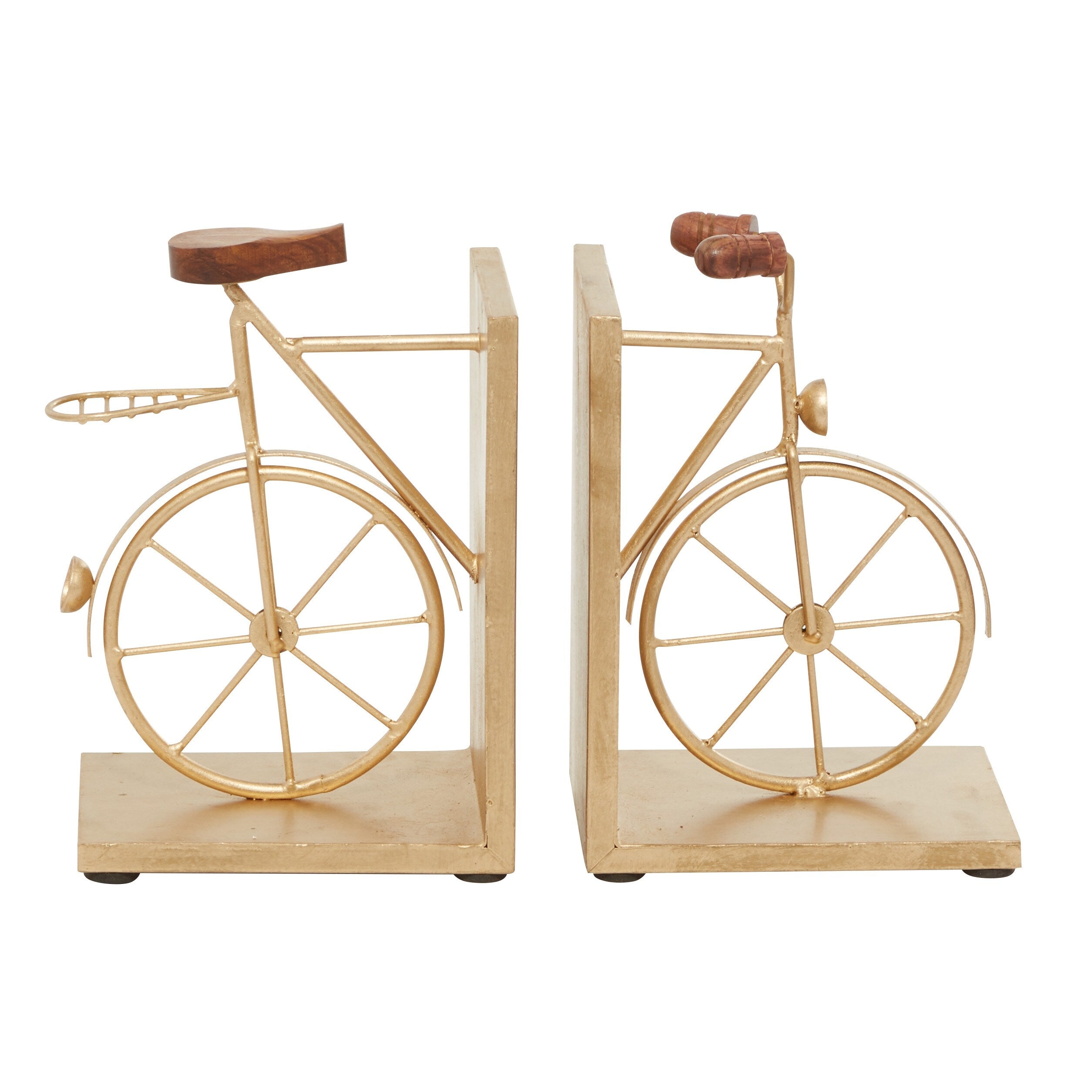 Black or Gold Metal Bike Bookends with Wood Accents (Set of 2)