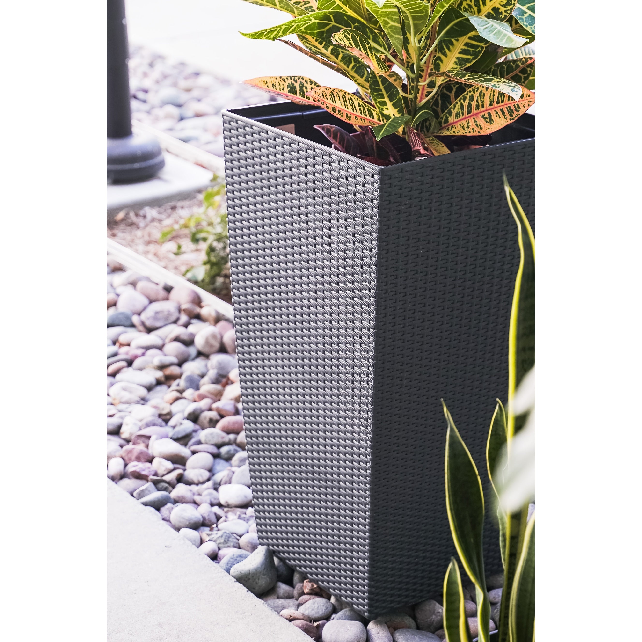 XBrand 30 H Rattan Self Watering Indoor Outdoor Square Planter Pot, Tall Decorative Gardening Pot, Home Décor Accent