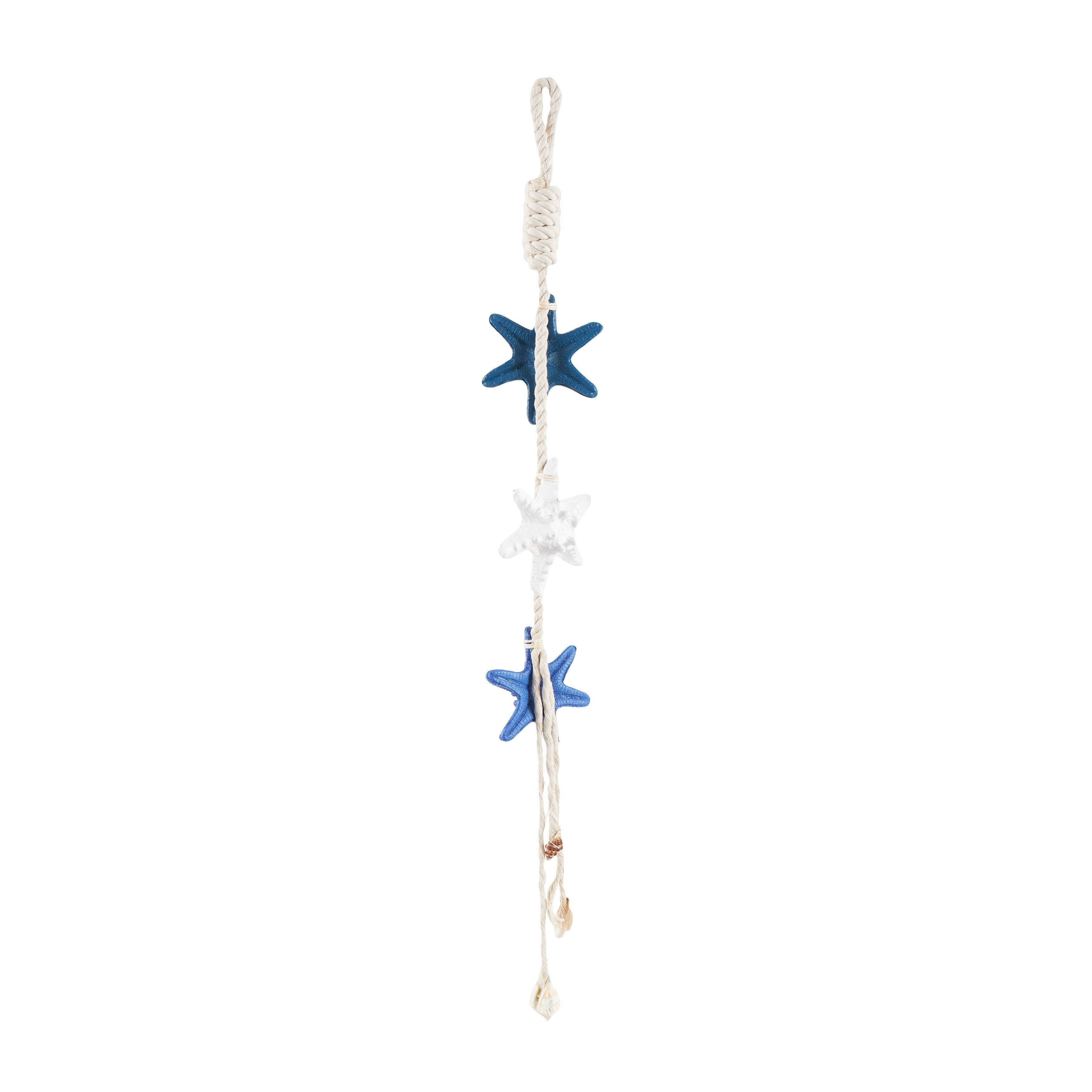 Cream Resin Handmade Layered Starfish Home Wall Decor with White Hanging Rope and Seashell Accents