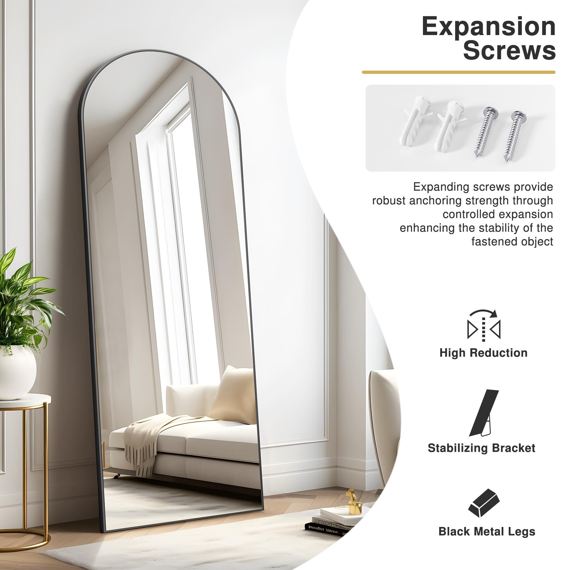 Modern Arched Mirror Full-Length Floor Mirror with Stand