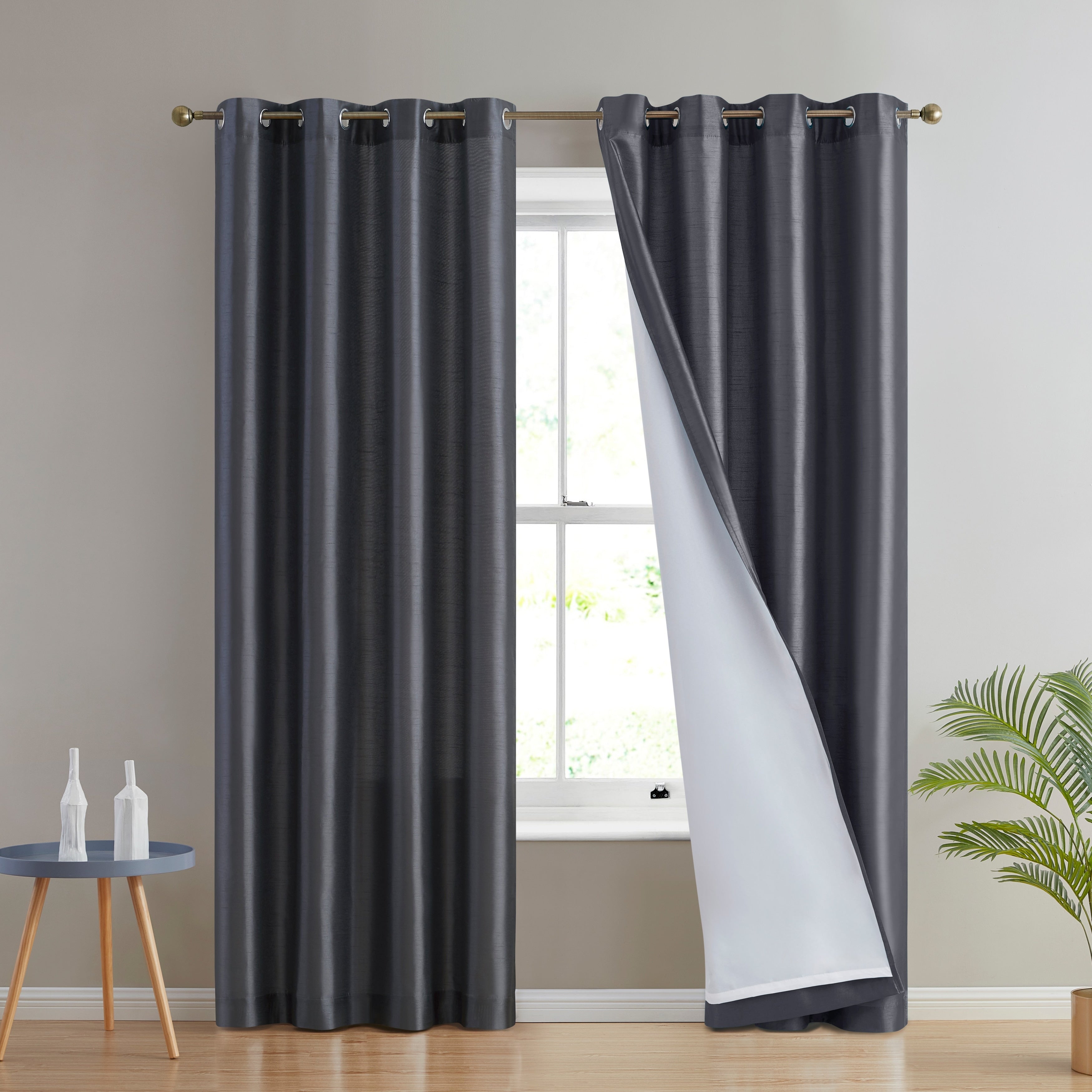 HLC.me Jefferson Faux Silk Semi Sheer Light Filtering Lined Grommet Window Curtain Bedroom, 2 Panels