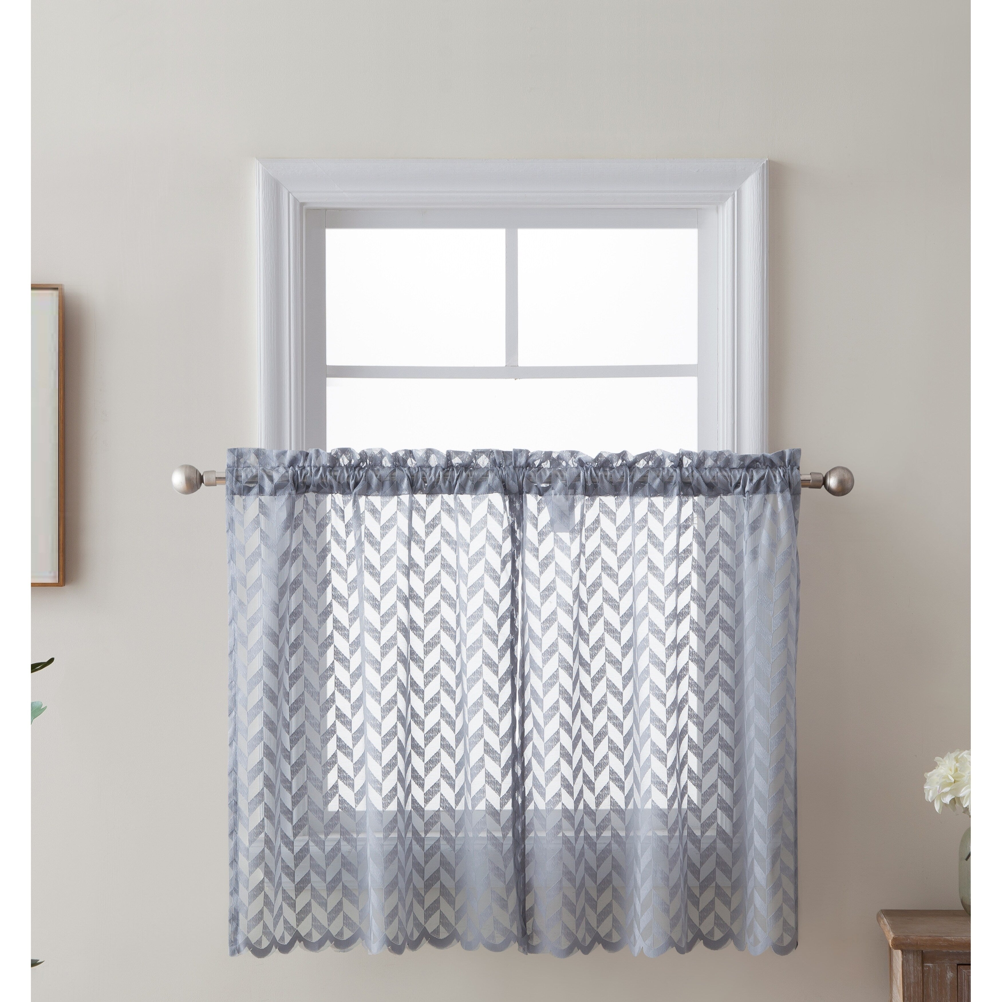 HLC.me Herringbone Lace Sheer Kitchen Cafe Curtain Tiers Swags Valance for Small Windows & Bathroom