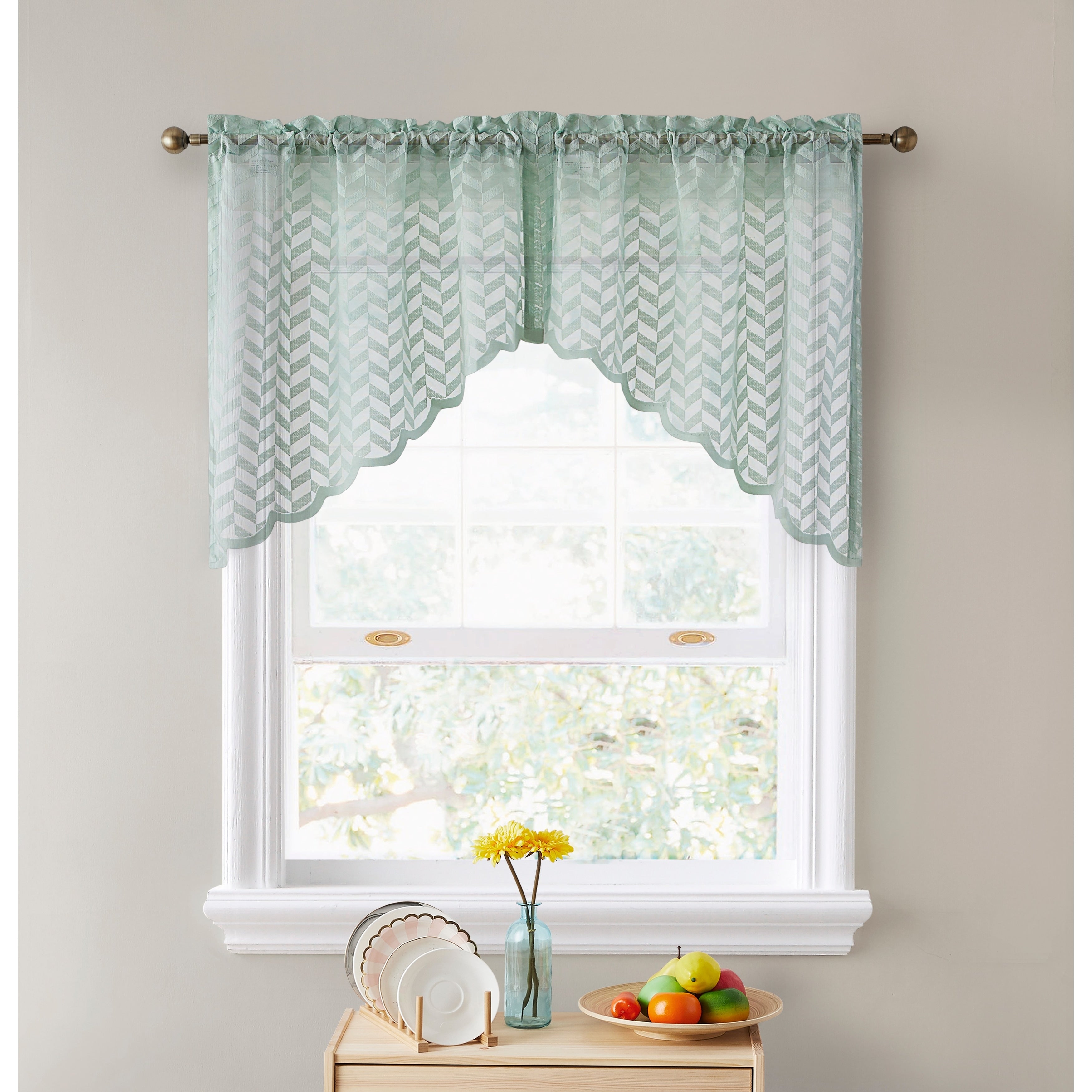 HLC.me Herringbone Lace Sheer Kitchen Cafe Curtain Tiers Swags Valance for Small Windows & Bathroom