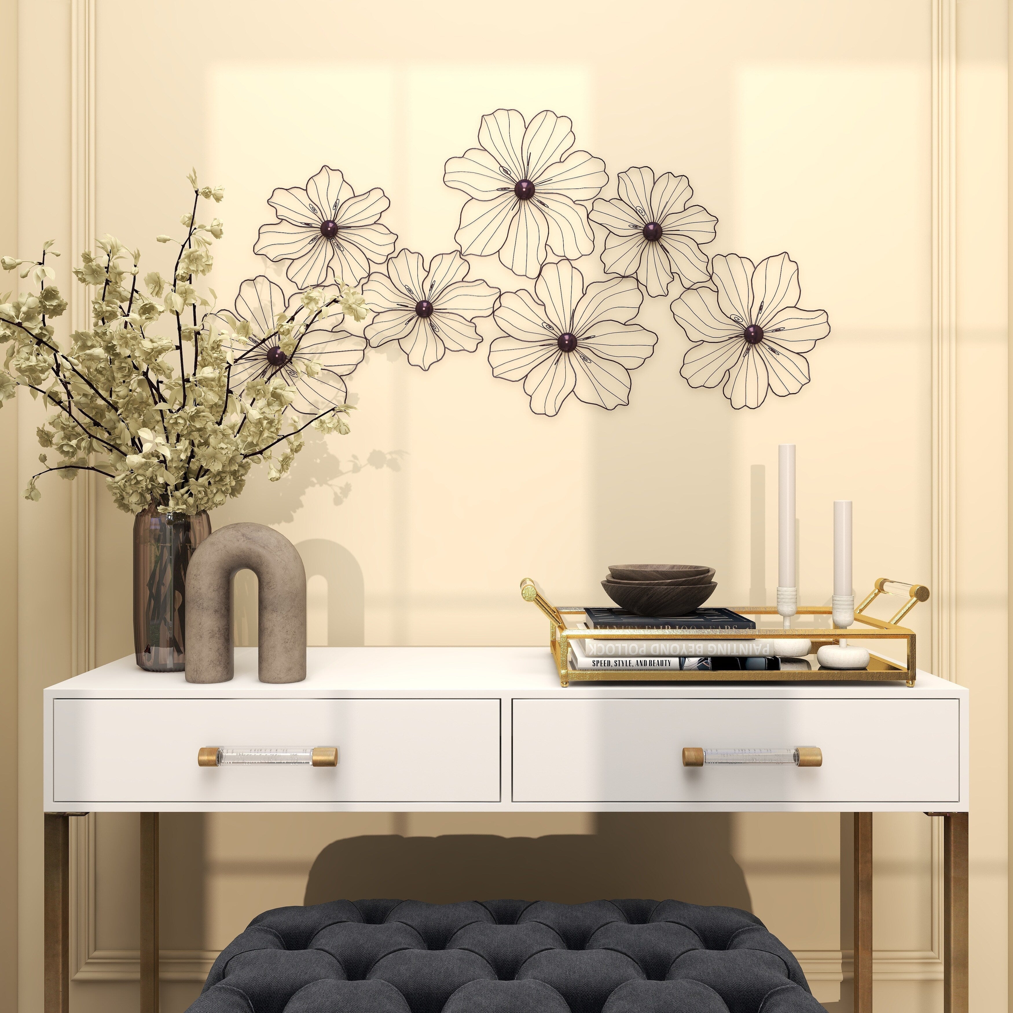 Gold or Black Metal Foiled Wire Floral Wall Decor