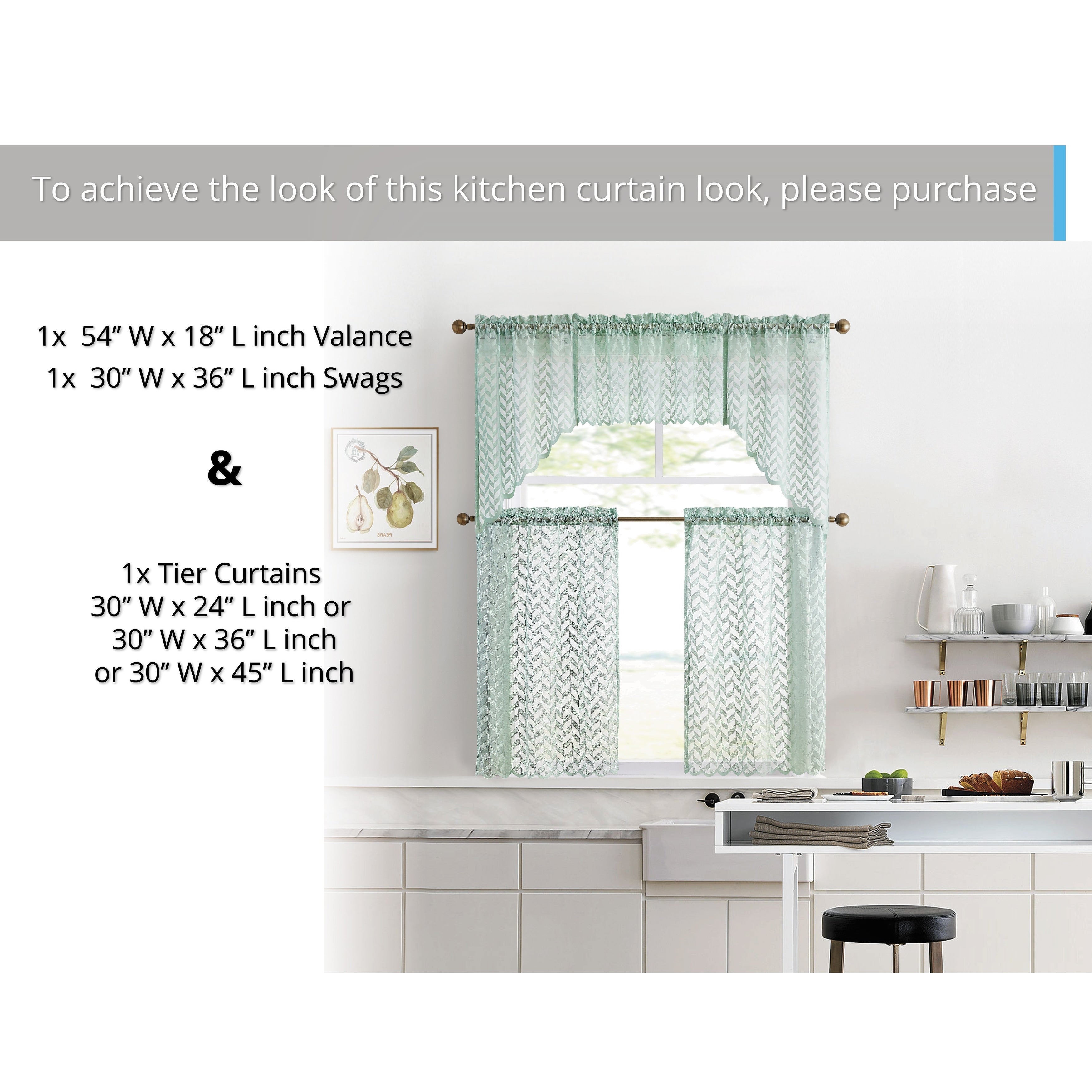 HLC.me Herringbone Lace Sheer Kitchen Cafe Curtain Tiers Swags Valance for Small Windows & Bathroom