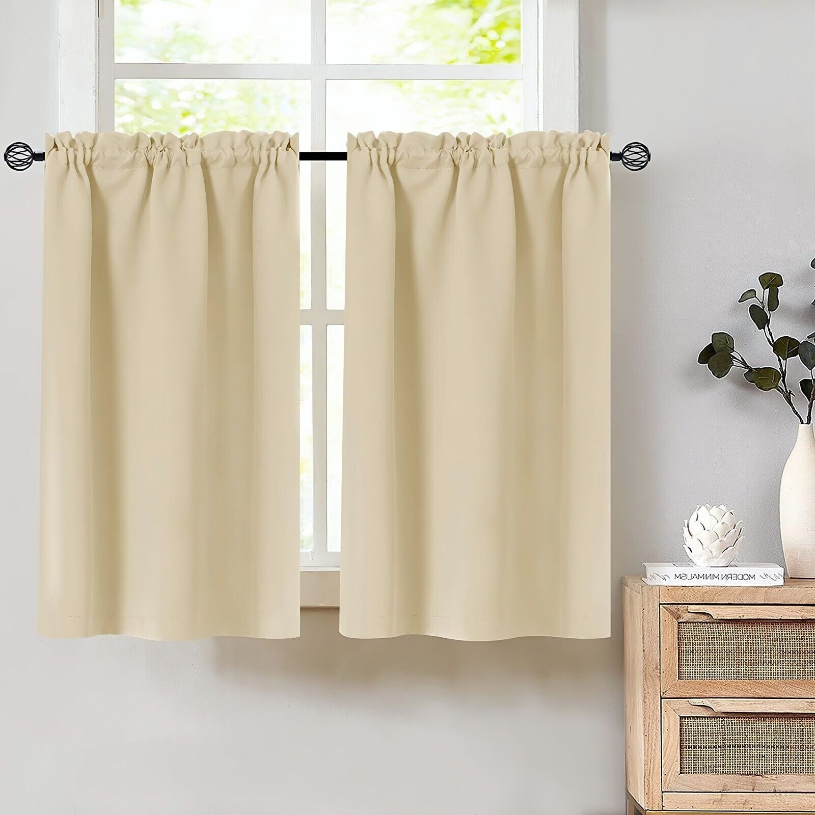 2 Pcs Blackout Kitchen Curtain Tiers with Rod Pocket 34x24