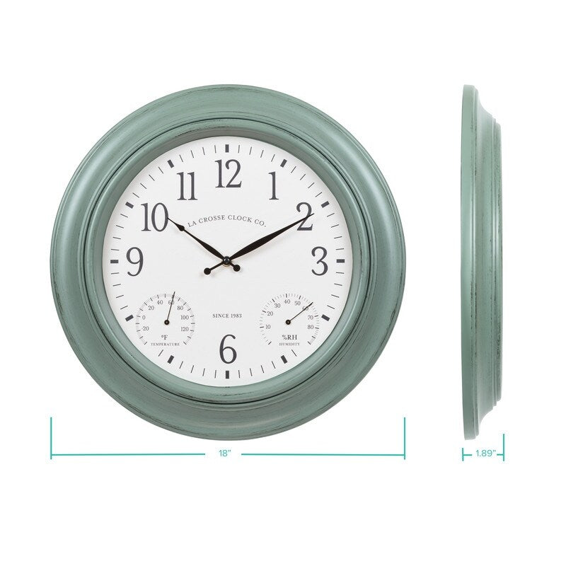 La Crosse Clock 433-3846 18 In. Outdoor Sage Green Quartz Clock