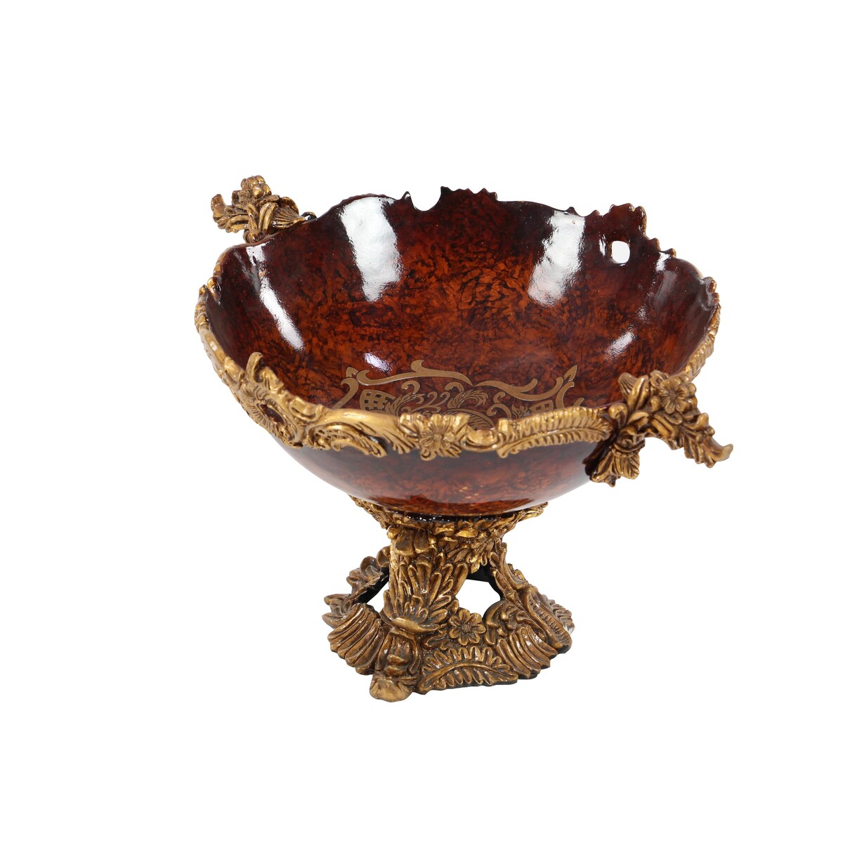 Polystone Leaf Intricately Carved Arabesque Decorative Decorative Bowl - Gold - Roche River Decor