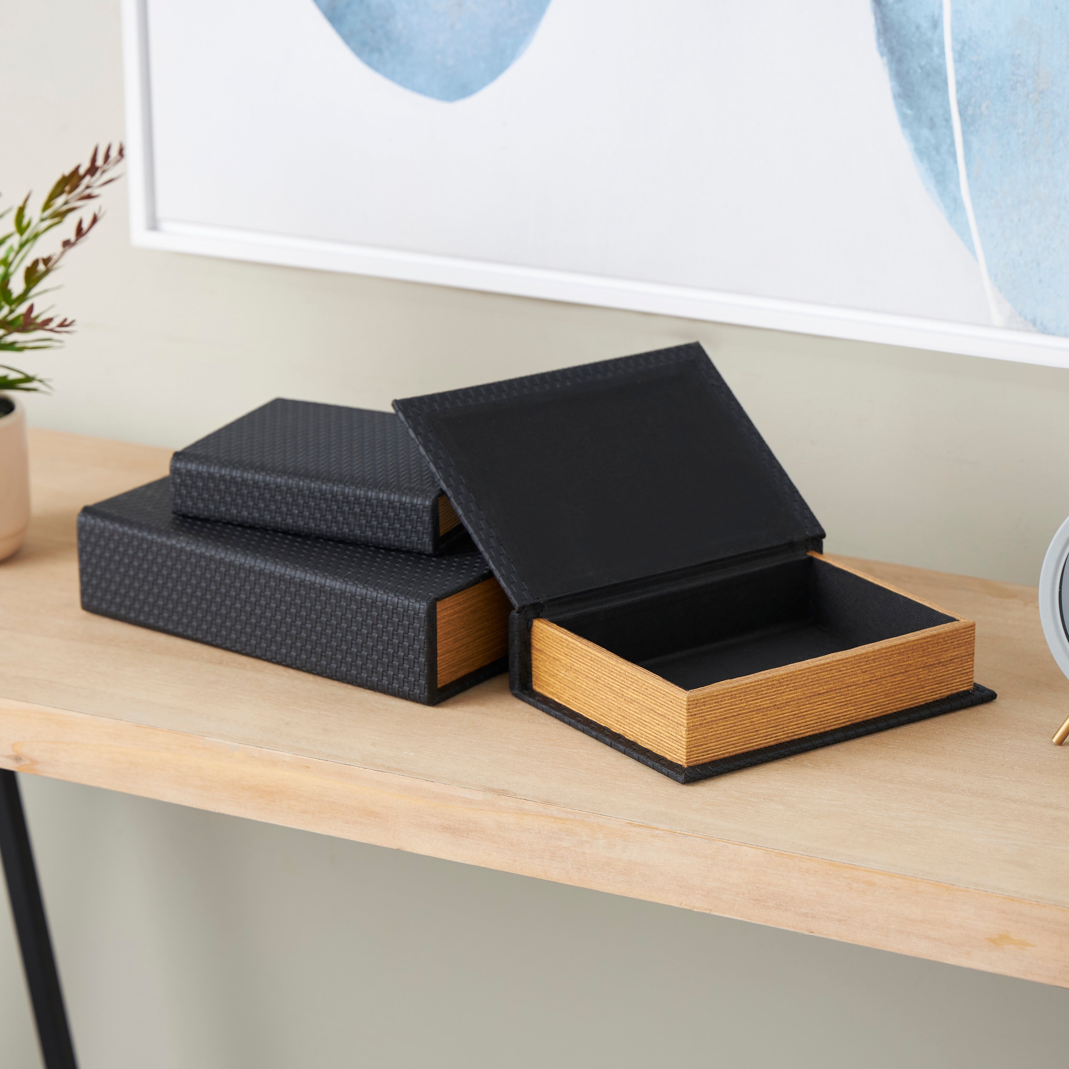 Cream, black, Copper or Brown Faux Leather Book Shaped Box (Set of 3)