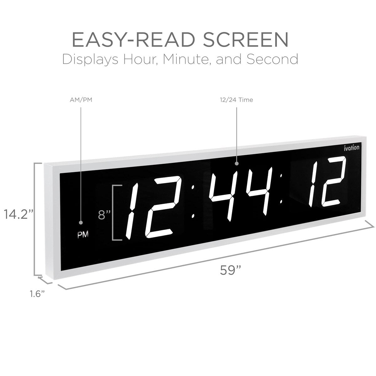 Ivation Large Digital Wall Clock, LED Display W/Timer