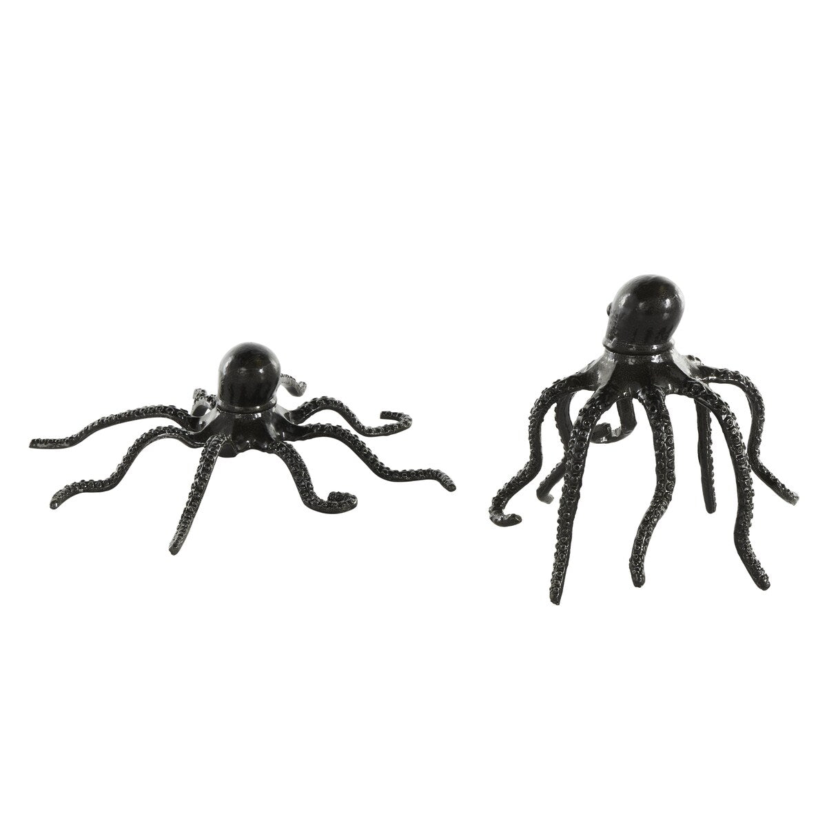 Aluminum Metal Octopus Decorative Sculpture with Textured Tentacles - Set of 2 Black - Roche River Decor