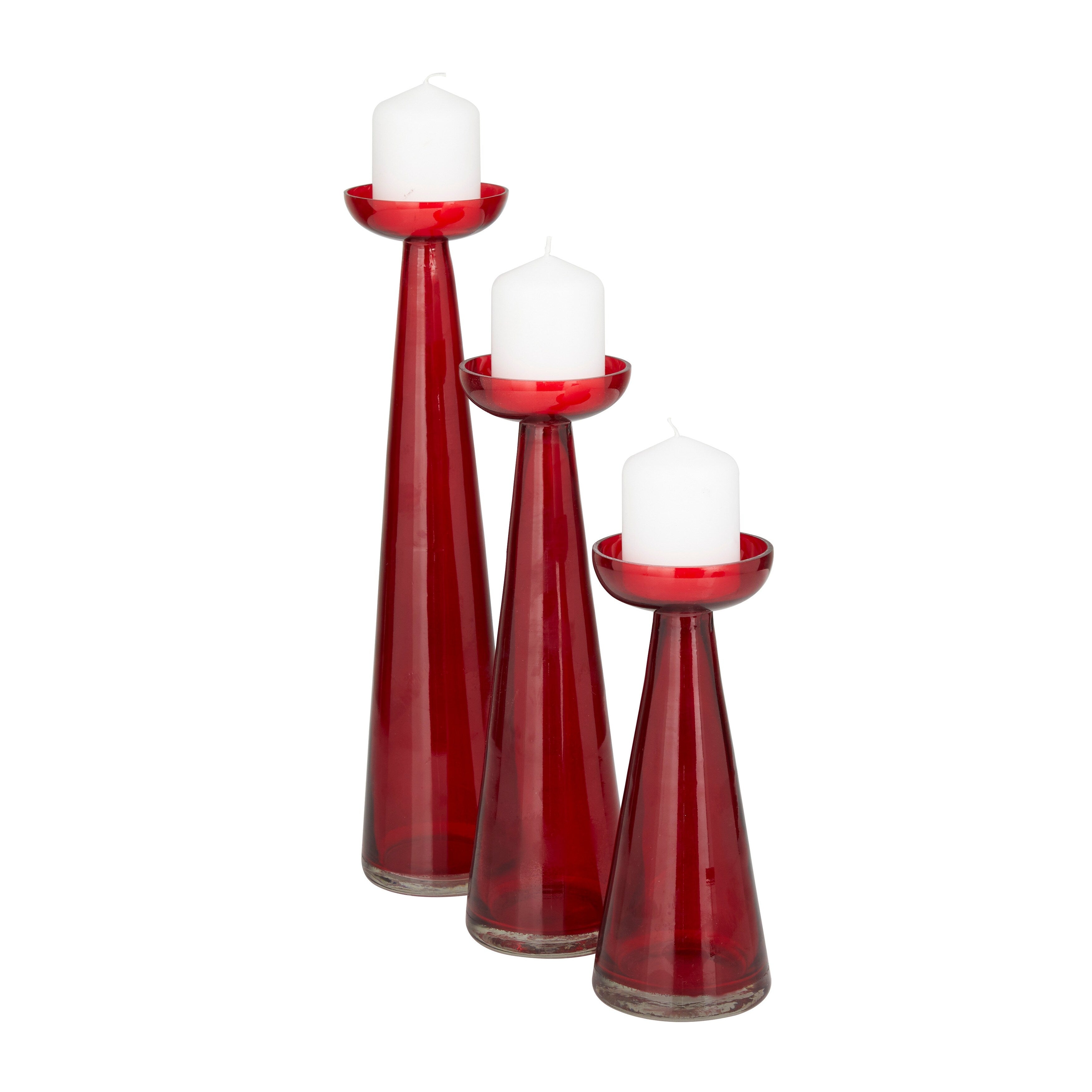 Gold, Clear, Green or Red Glass Pillar Candle Holder (Set of 3) - S/3 15, 12, 9H