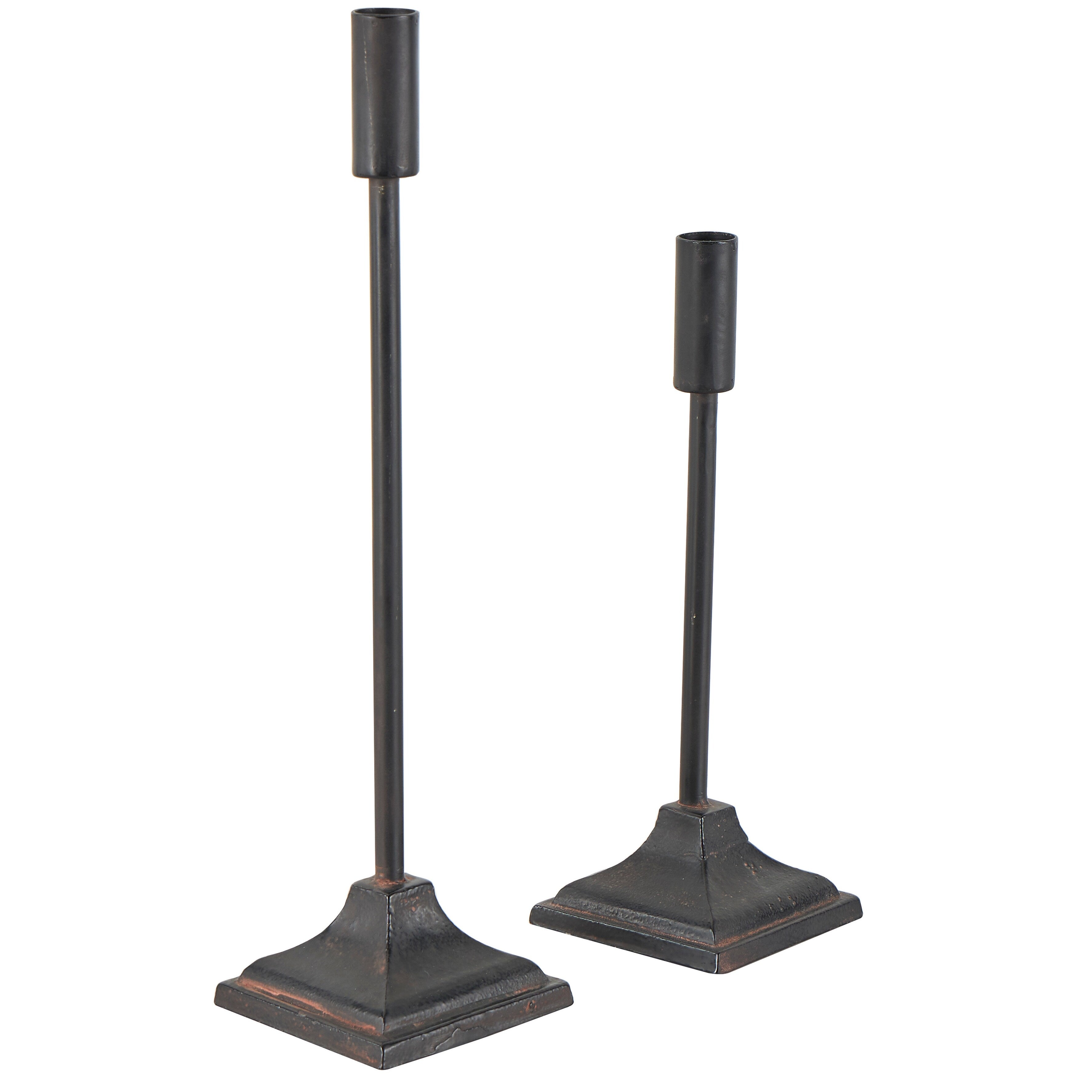 Black Metal Slim Minimalistic Candle Holder with Tapered Bases (Set of 2)