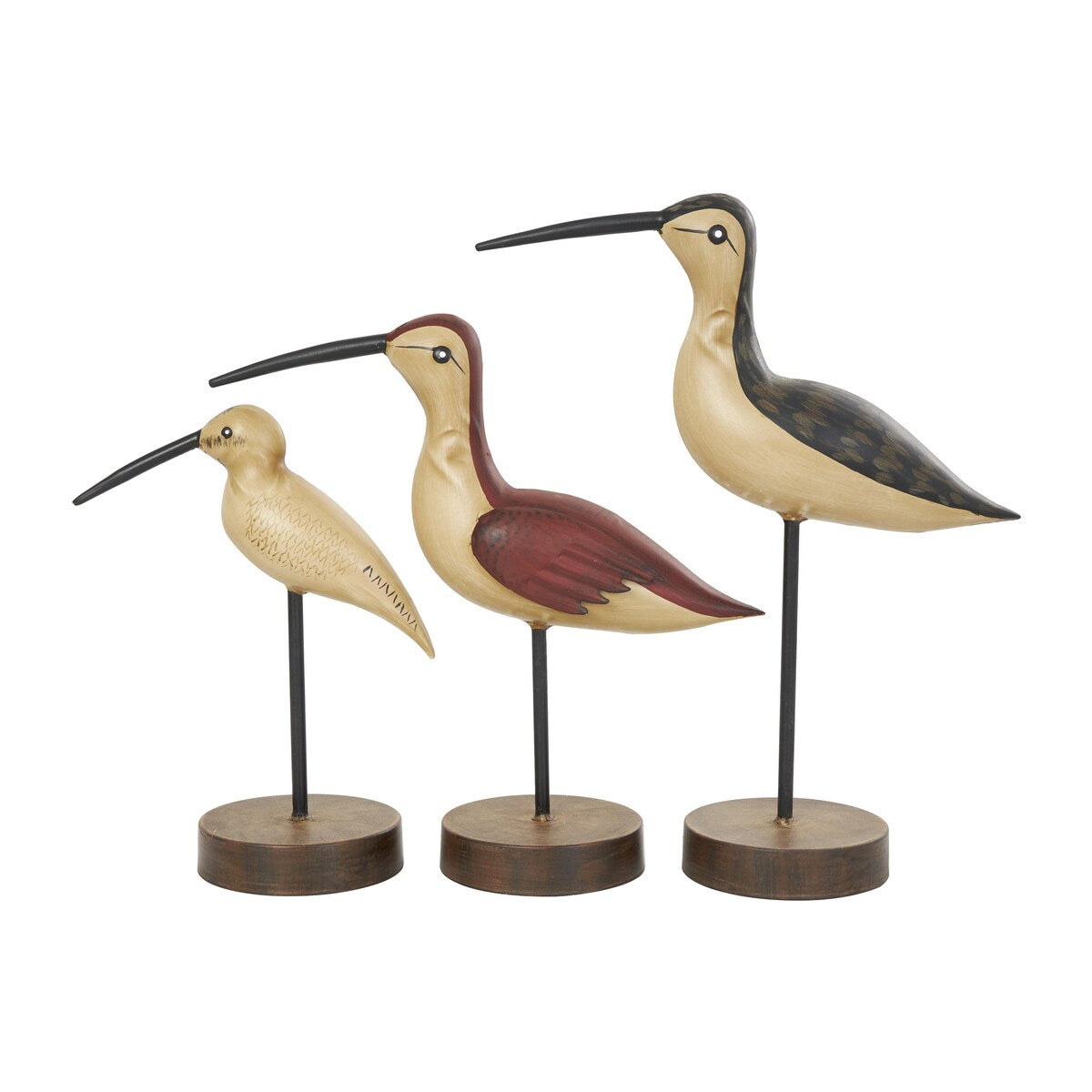 Metal Bird Decorative Sculpture with Round Bases - Set of 3 Brown - Roche River Decor