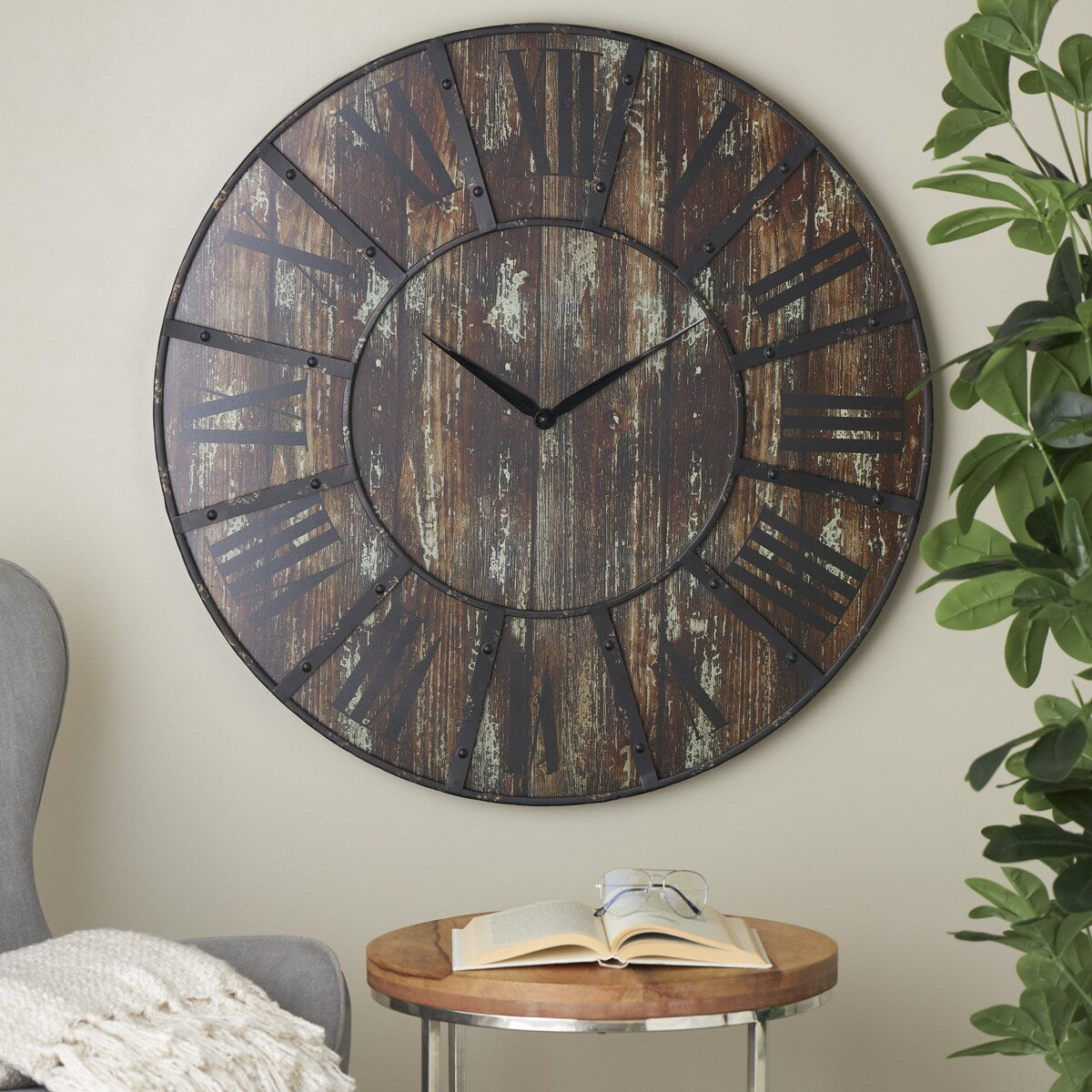 Wooden Decorative Wall Clock with Black Accents - Brown - Roche River Decor