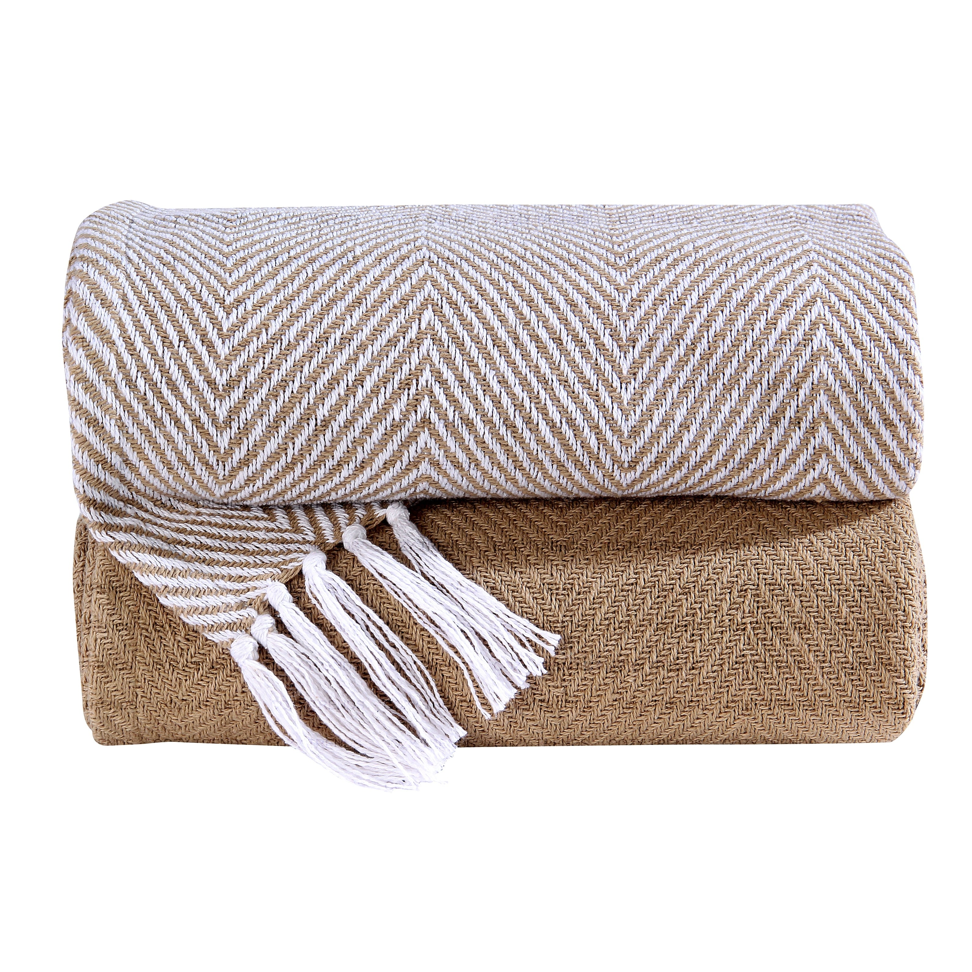 Handwoven Luxurious Cotton Sofa Couch Bed Throw Blankets All Season - Set of 2 (50''x60'')