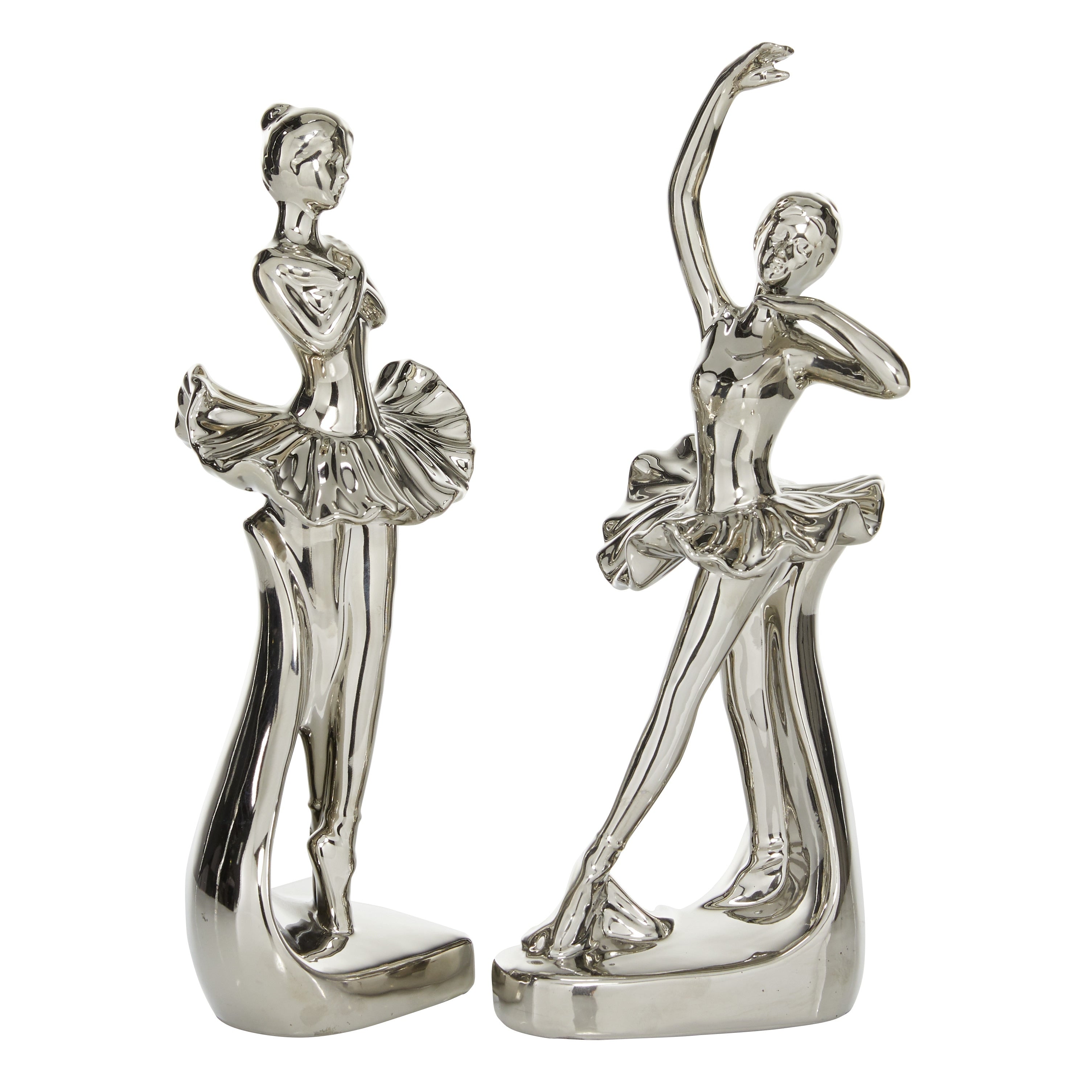 The Novogratz Silver Porcelain Ceramic Dancer Decorative Sculpture (Set of 2) - 4 x 2.75 x 11 and 3 x 2.5 x 10