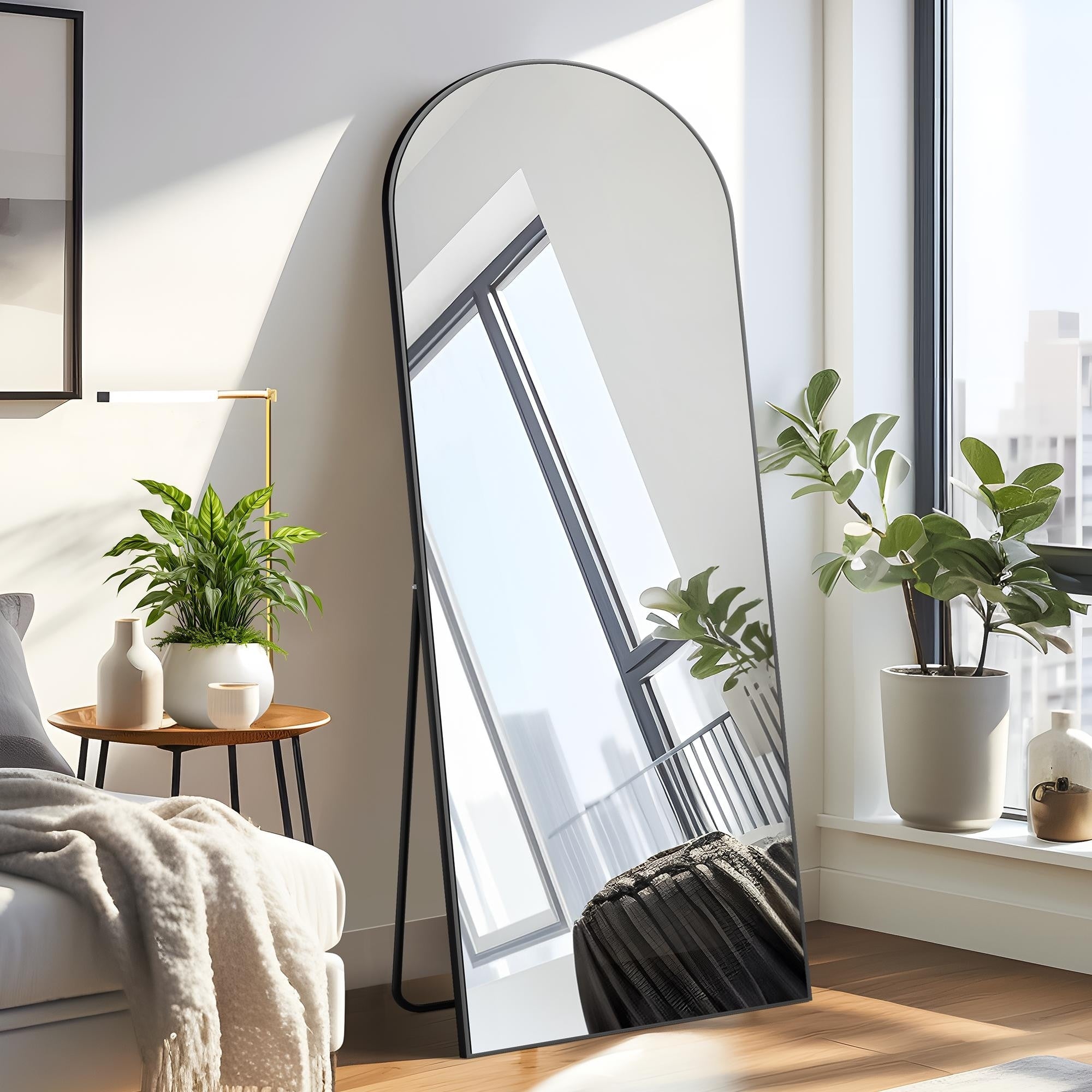 Modern Arched Mirror Full-Length Floor Mirror with Stand