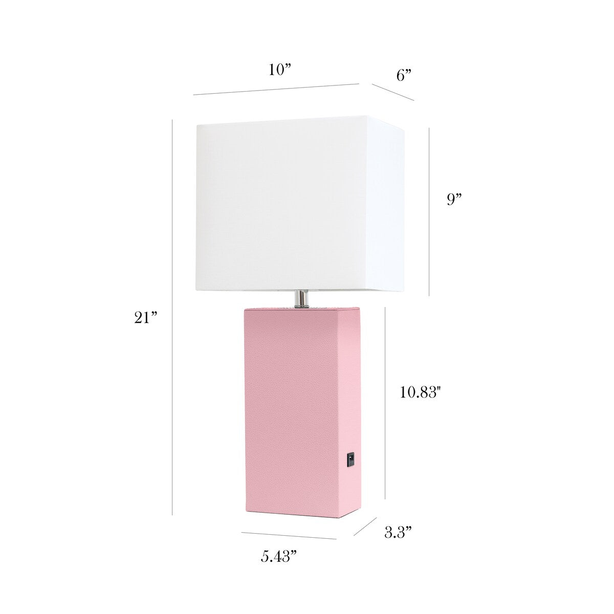 Elegant Designs 21 Modern Leather Wrapped Table Lamp with USB Port, With LED Bulb