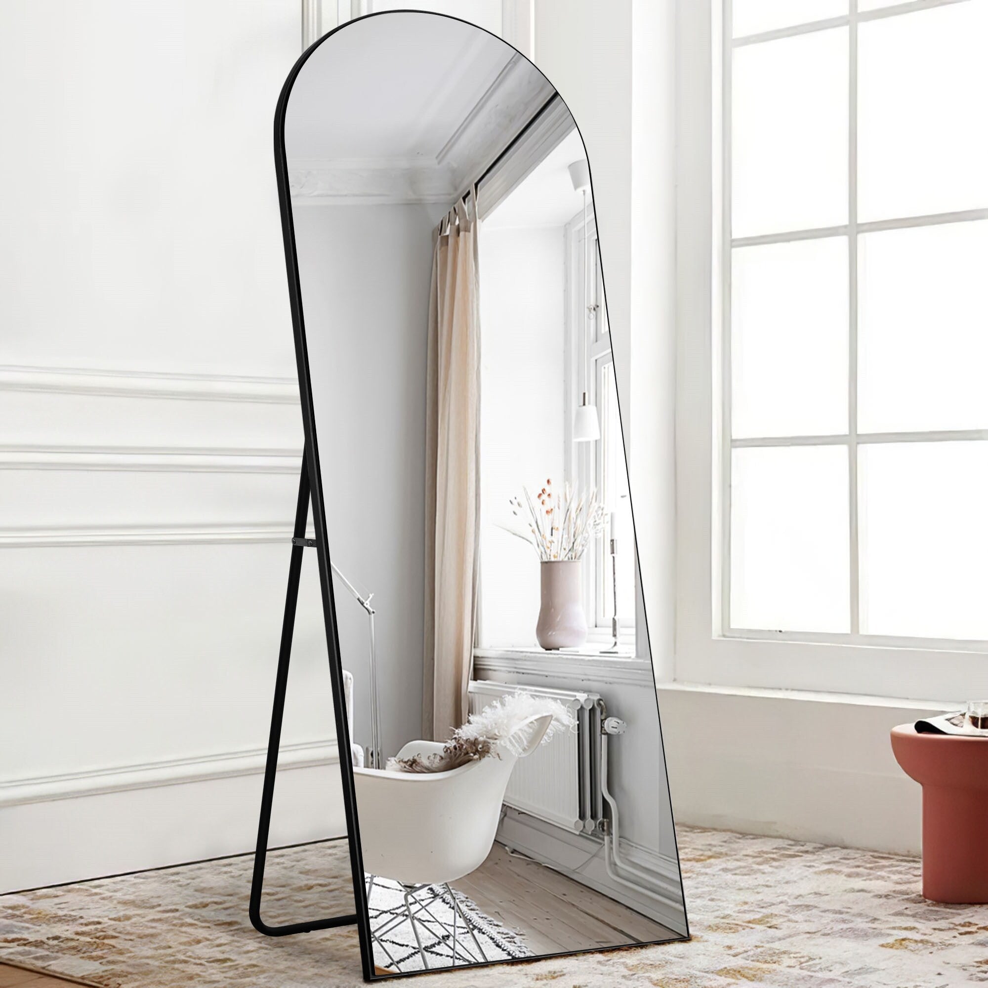 Modern Arched Mirror Full-Length Floor Mirror with Stand