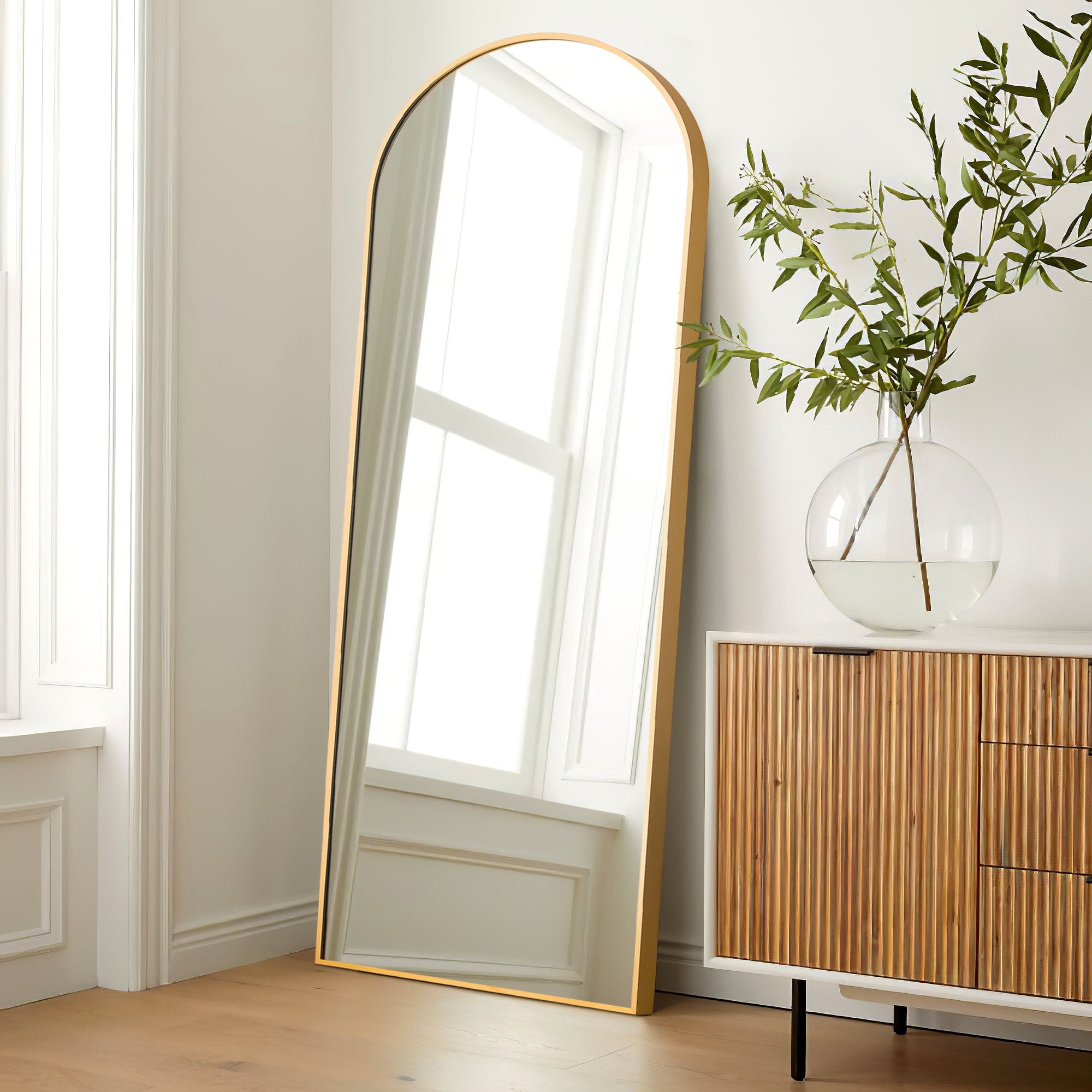 Arched Metal Full-length Standing Floor Mirror