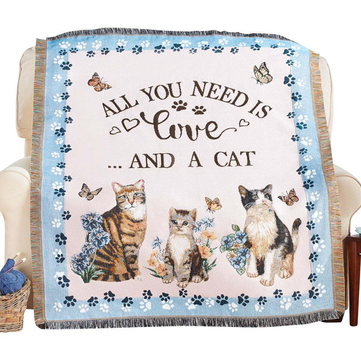 All You Need Is Love And A Cat Tapestry Throw Blanket