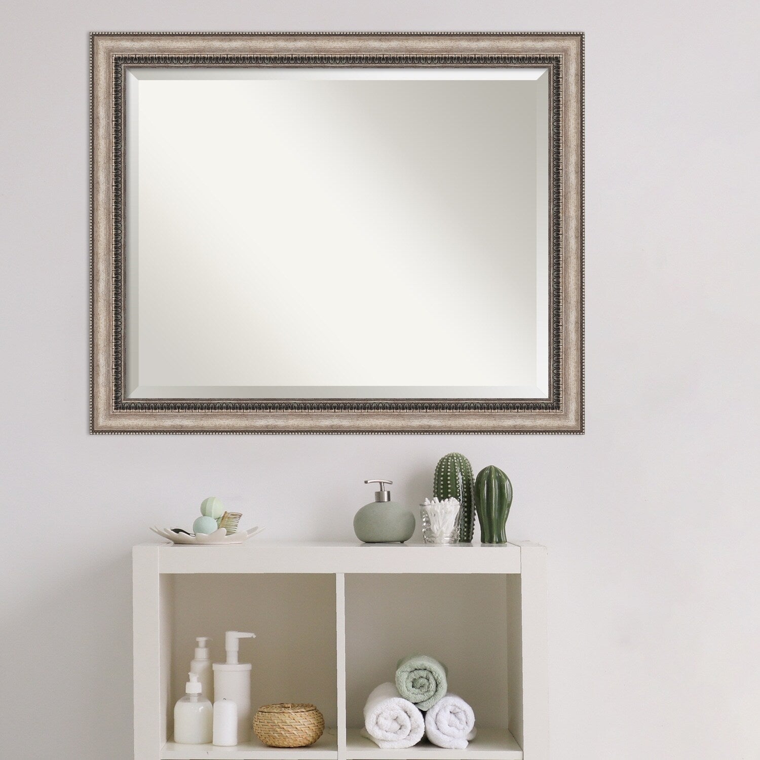 Beveled Bathroom Wall Mirror - Lyla Ornate Silver Frame - Lyla Ornate Silver