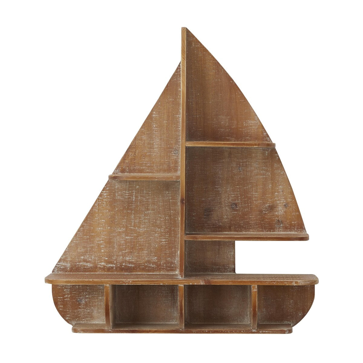 Wood Sail Boat 8 Cubbies Wall Shelf - Brown - Roche River Decor