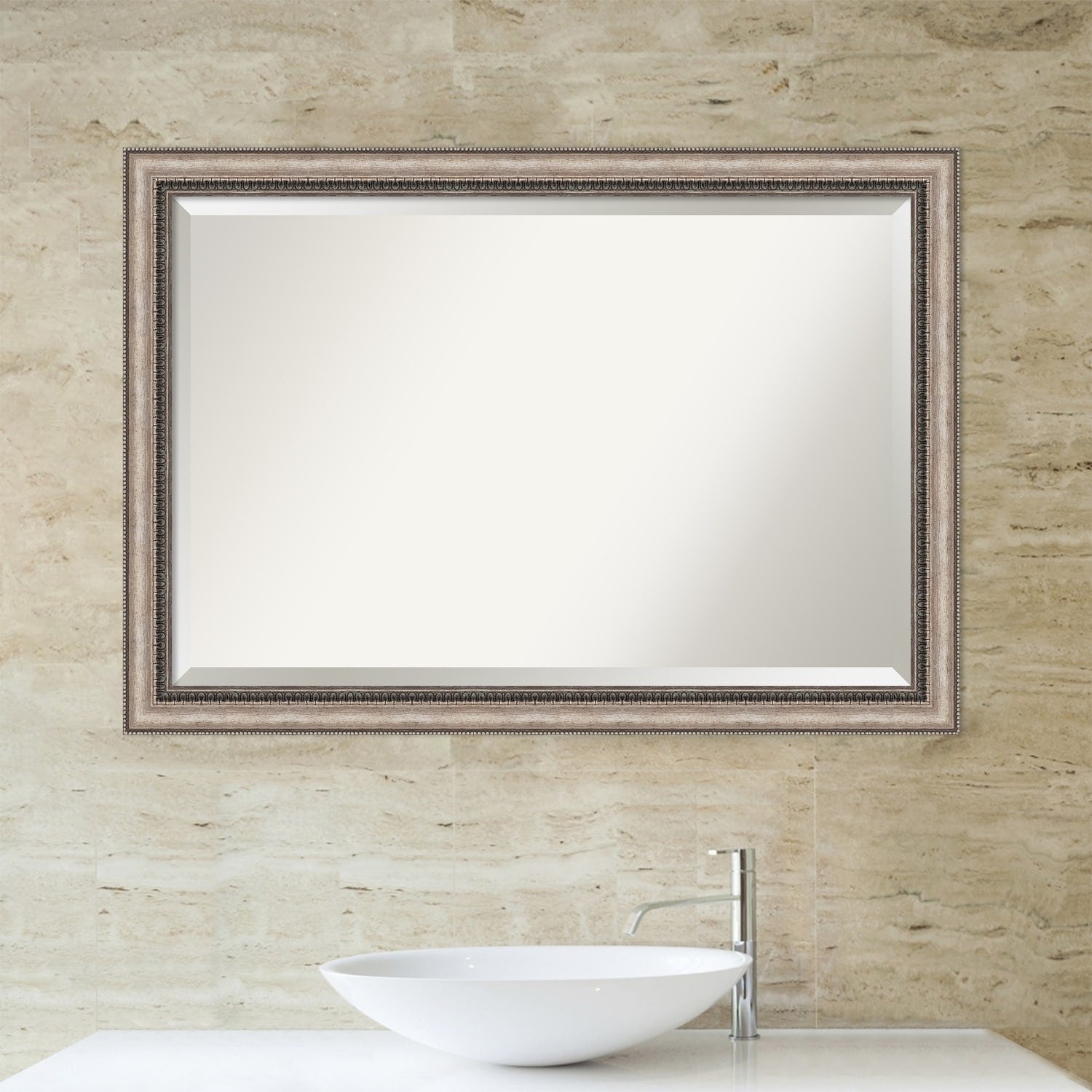 Beveled Bathroom Wall Mirror - Lyla Ornate Silver Frame - Lyla Ornate Silver