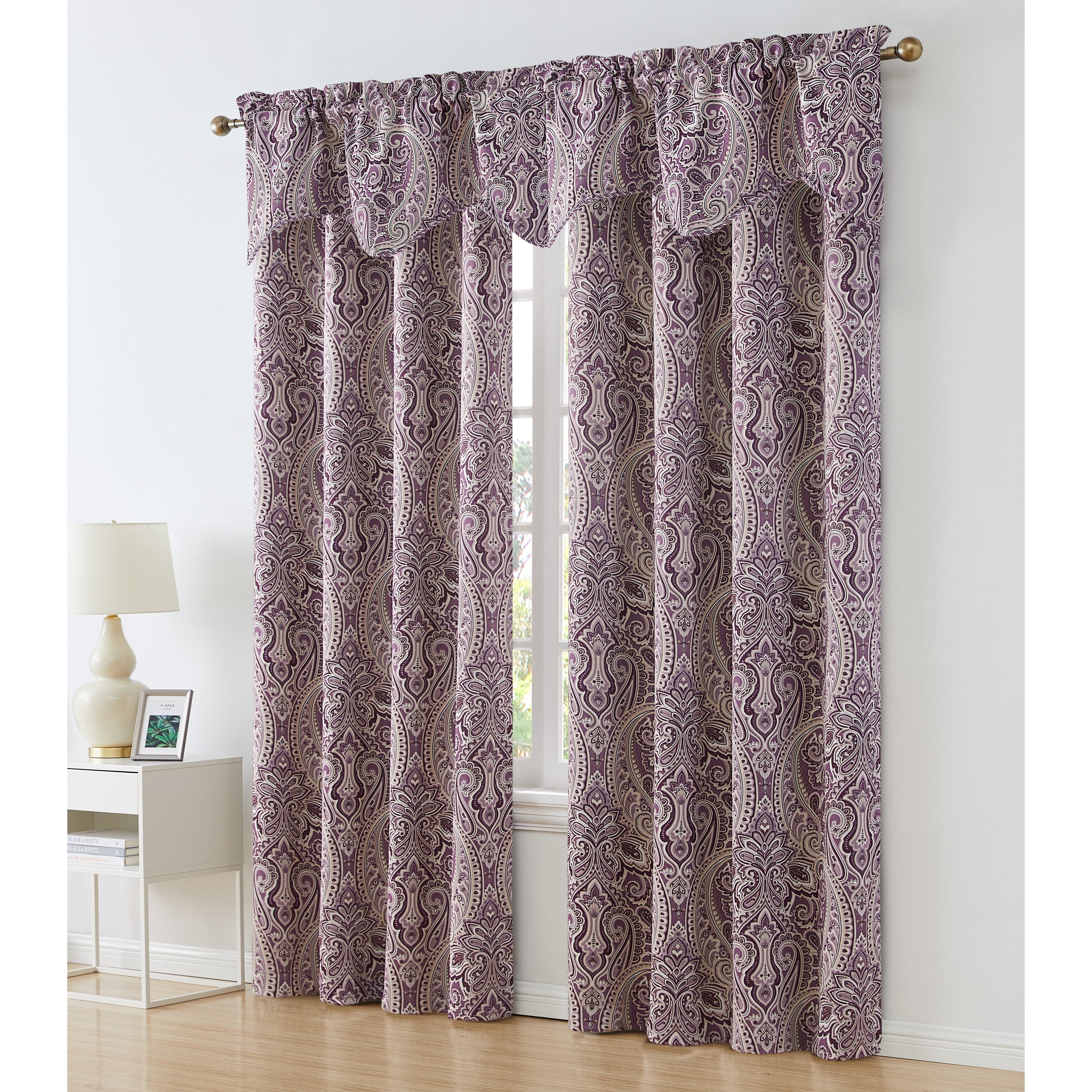 HLC.me Paris Paisley Decorative Rod Pocket Short Scalloped Curtain Valance, Single Valance