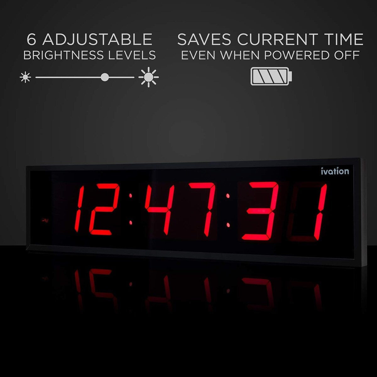 Ivation Large Digital Wall Clock, LED Display W/Timer