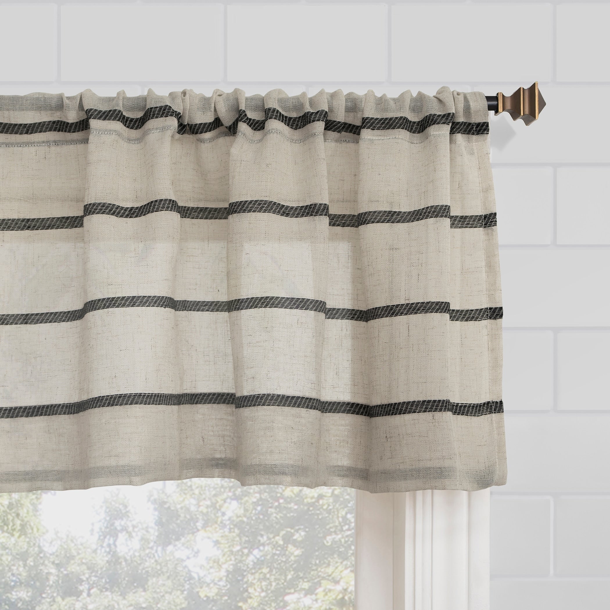 Clean Window Twill Stripe Anti-Dust Linen Blend Sheer Cafe Curtain Valance