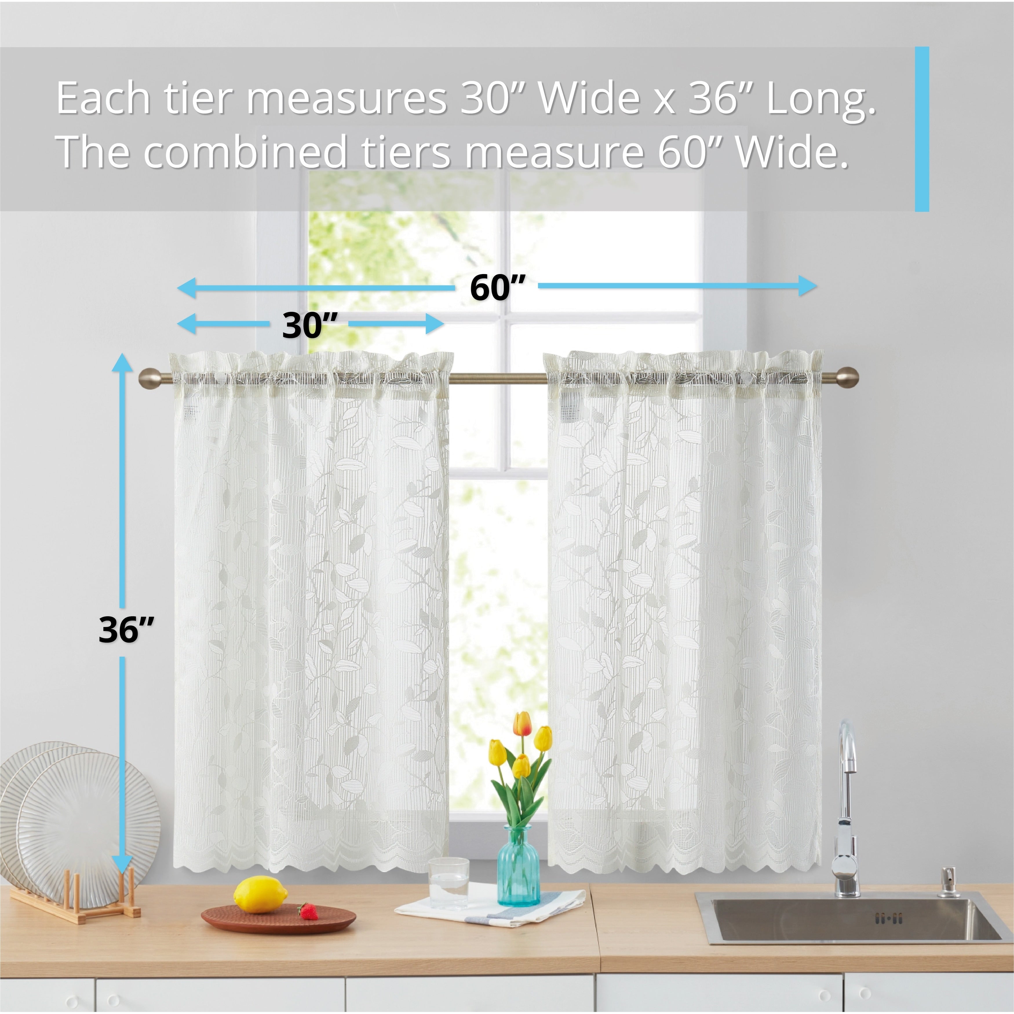 HLC.me Joyce Lace Sheer Kitchen Cafe Curtain Tiers for Small Windows, Kitchen & Bathroom