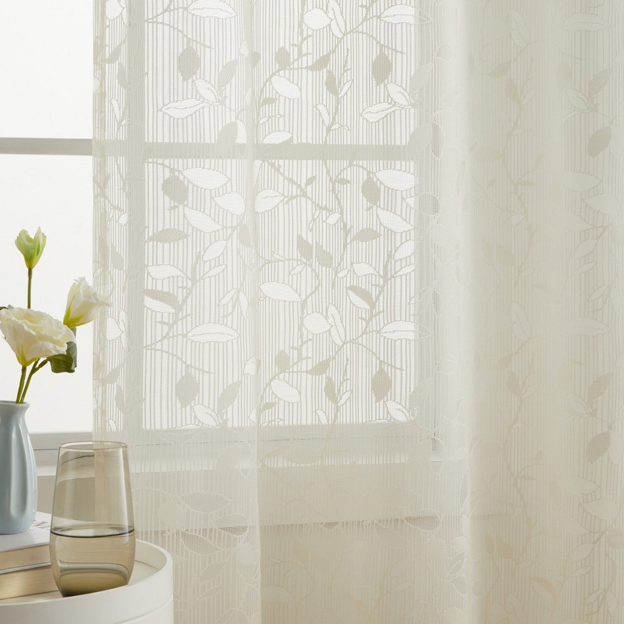 HLC.me Joyce Lace Sheer Kitchen Cafe Curtain Tiers for Small Windows, Kitchen & Bathroom